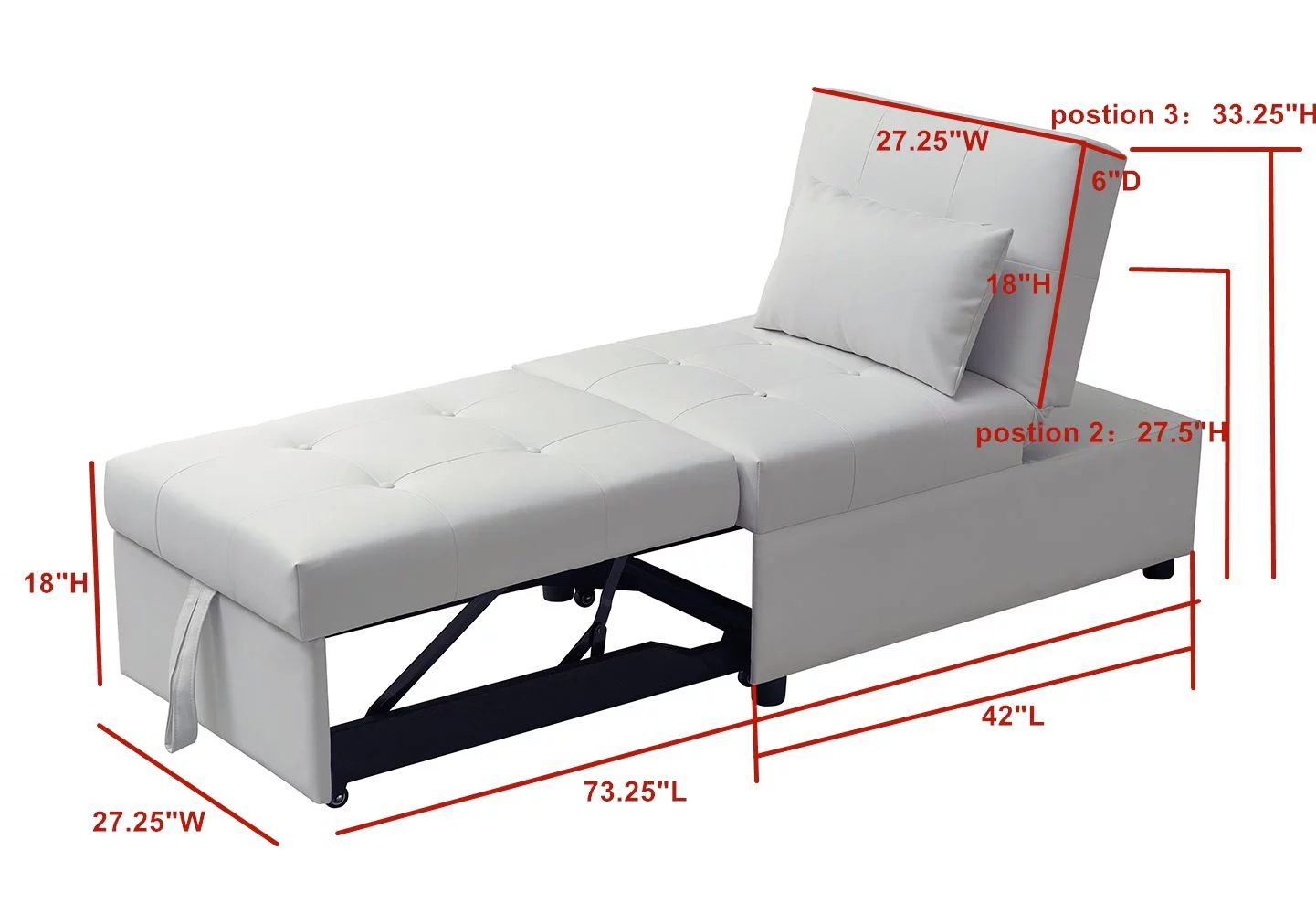 Caskey Convertible Ottoman Sleeper Bed Chair, White Vinyl