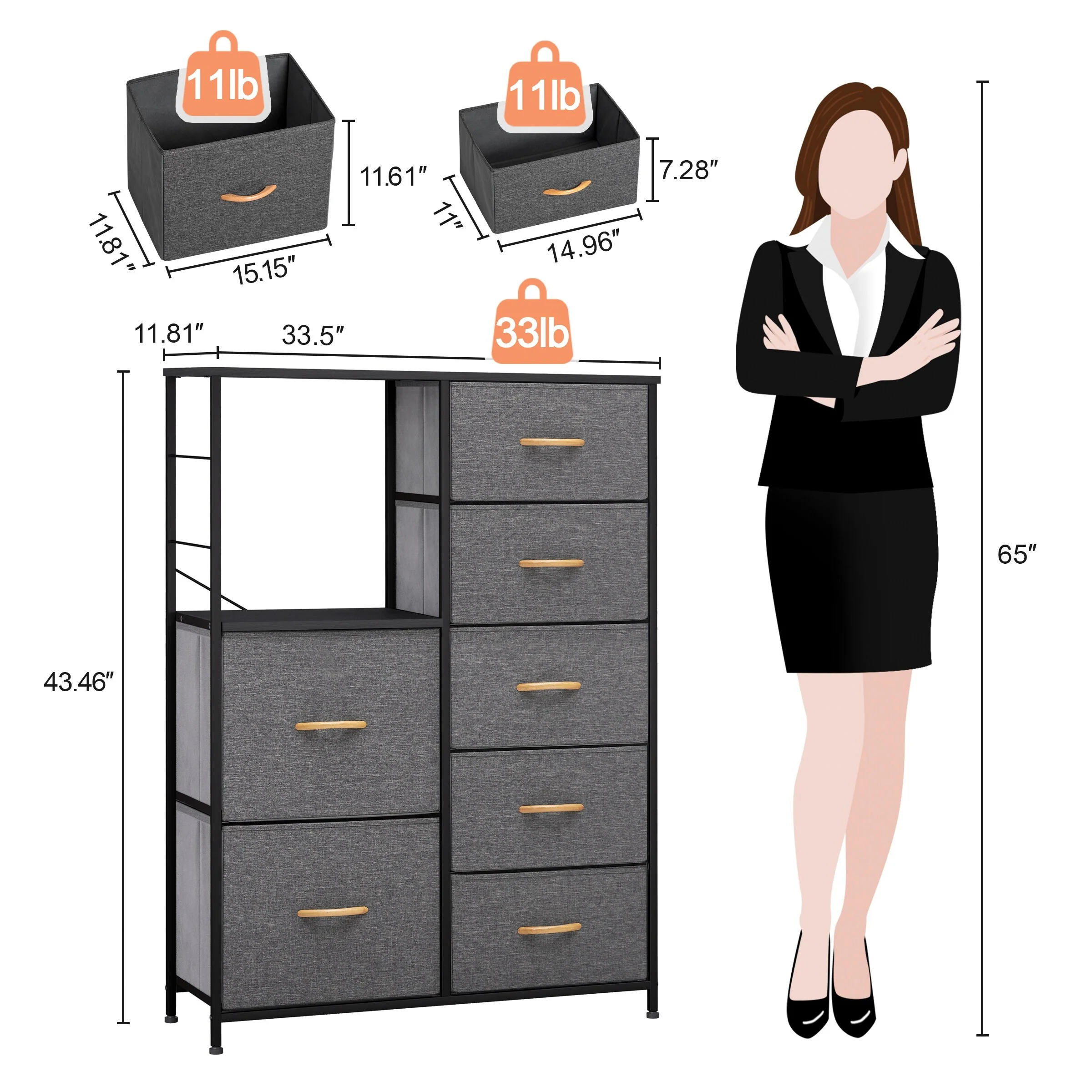 Crestlive Products 7 Drawers Vertical Chest Dresser Storage Tower Grey