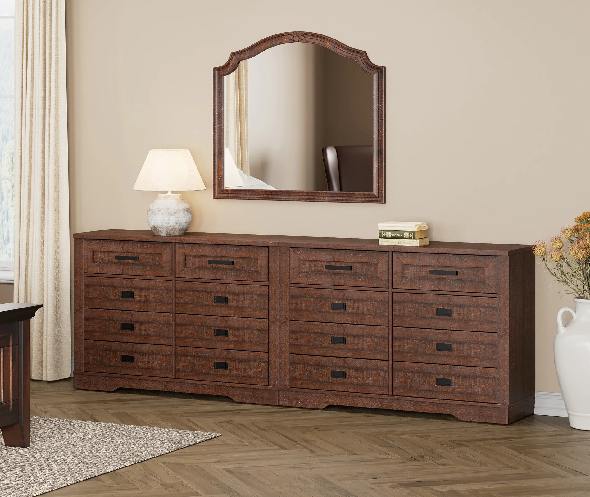 16 Drawers Dresser Chests for Bedroom,Rustic Tall Chset of Drawers,Dressers Organizer for Bedroom, Living Room,Hallway, Rustic Brown