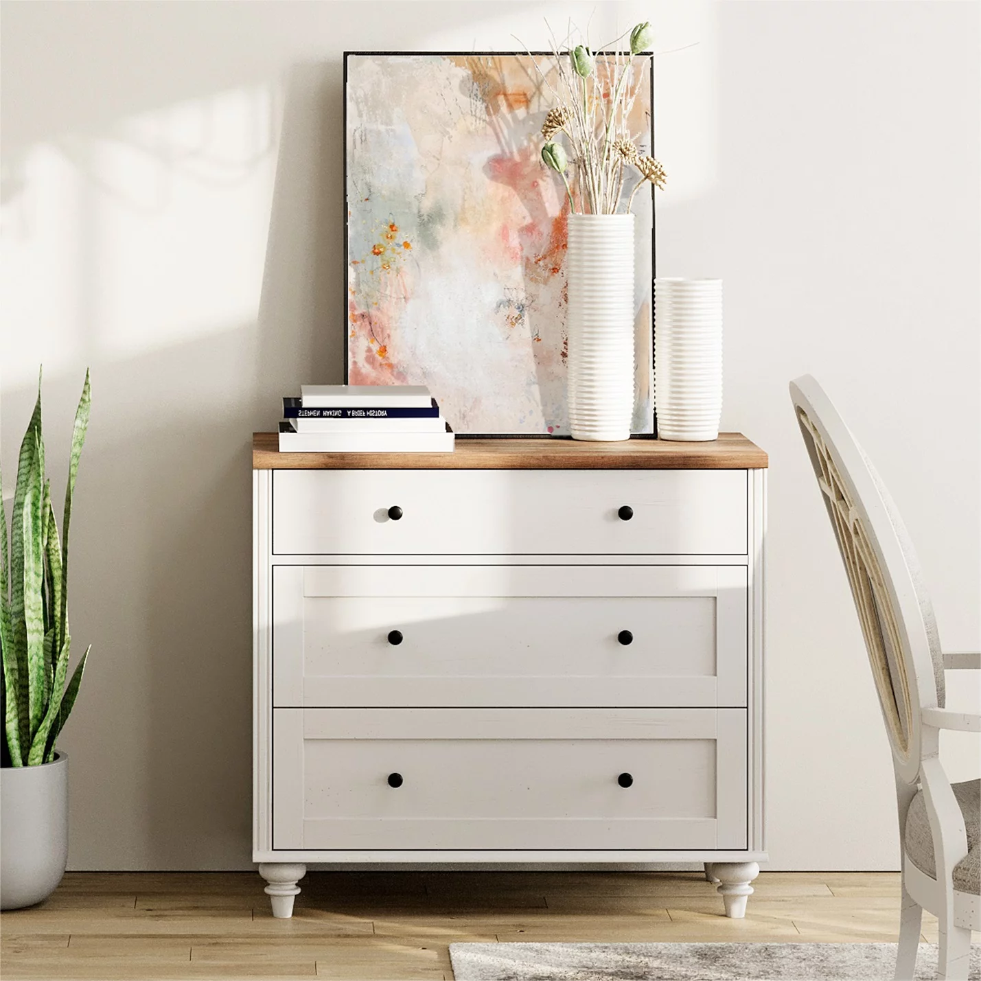 3 Drawer Dresser for Bedroom, White Kids Dressers Wood Mid Century Modern Closet Storage Organizer for Living Room, Hallway,Nursery,