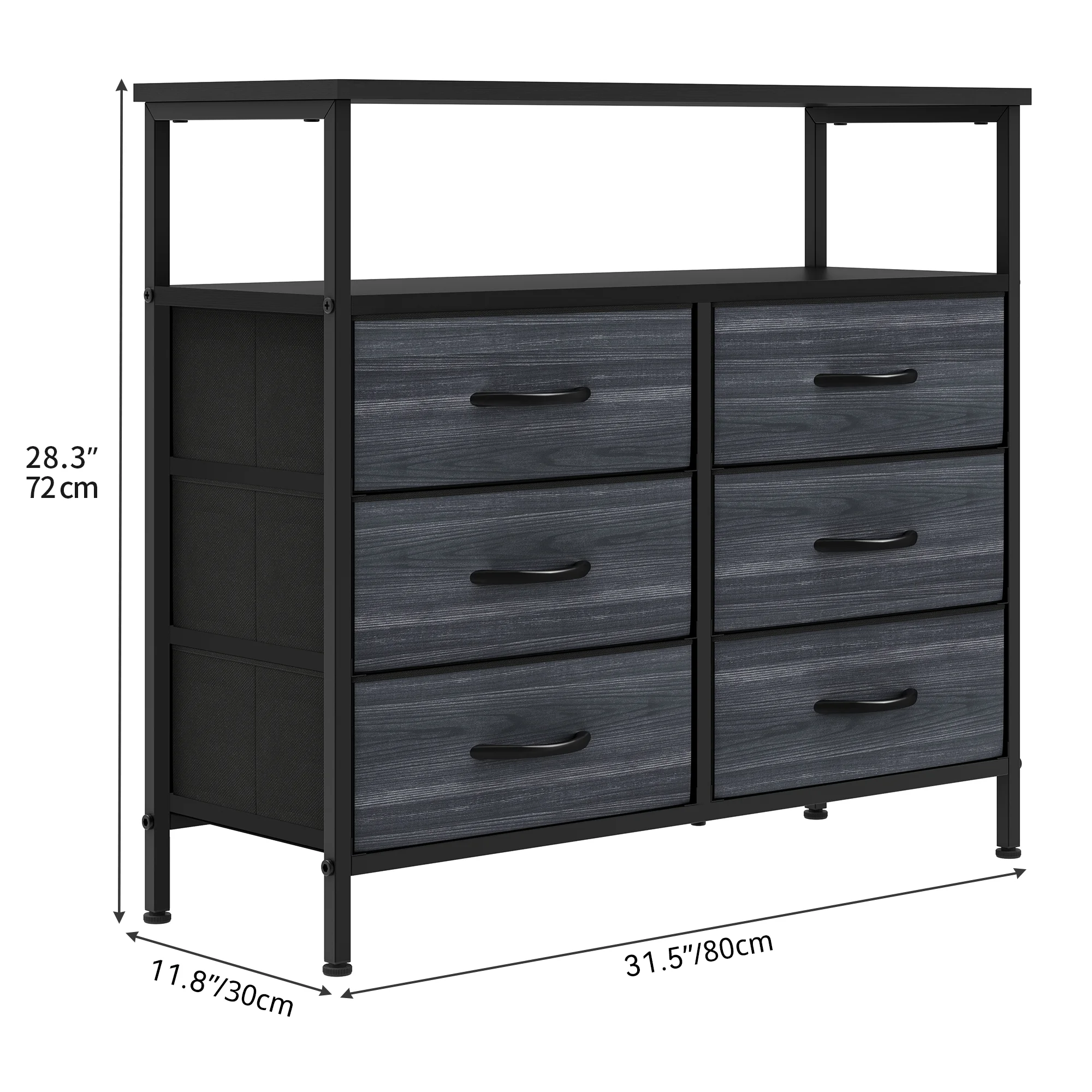 Dextrus 6-Drawer Dresser for Bedroom with Shelves, 6 Foldable Drawers with Smooth Drawer Plastic Handles, Fabric Bins Cabinet