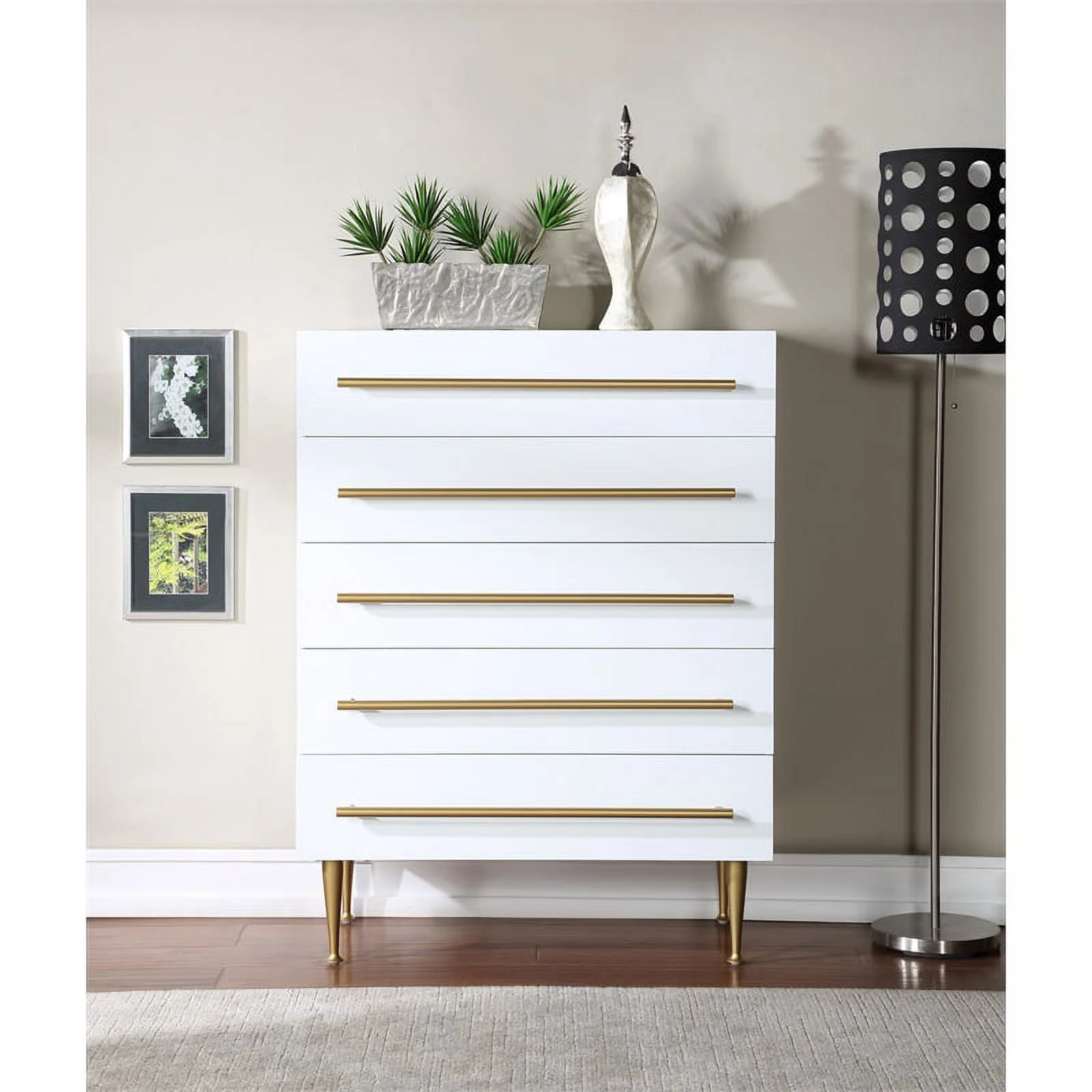 Meridian Furniture Marisol Contemporary Metal Chest in Rich White Finish