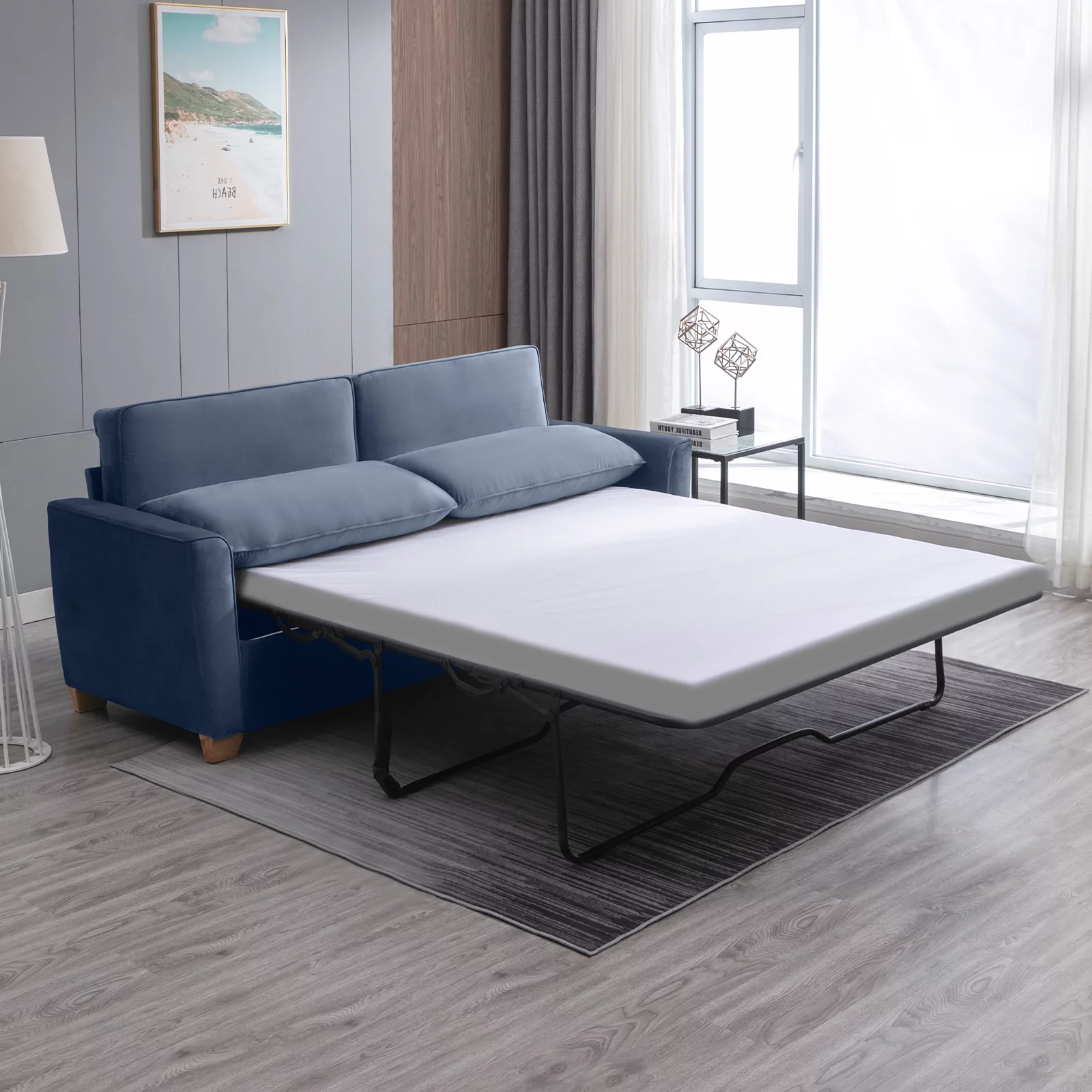 BALUS 2-in-1 Sofa Bed, Queen Pull-out Sofa Bed, Sofa Bed with Foam Mattress, Loveseat Sofa Bed for Living Room, Bedroom, Office, Small Space, Navy blue