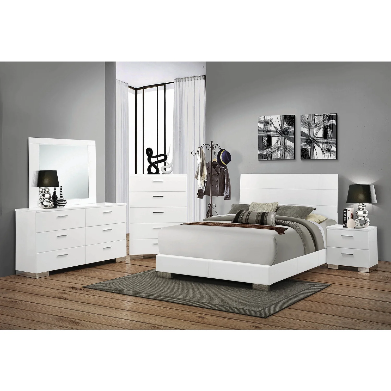 Coaster Felicity 5-Piece Modern Wood Queen Bedroom Set in Glossy White