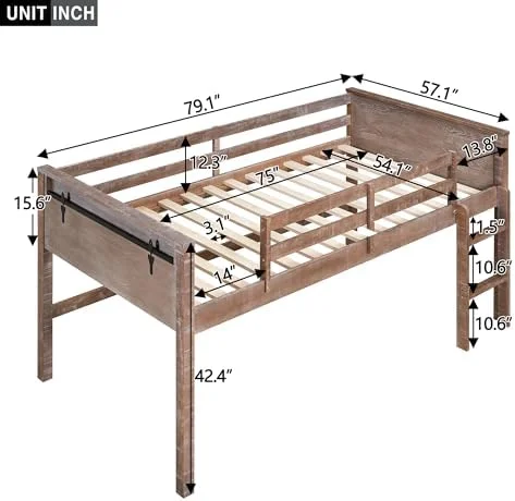 RUNFAYBIU Twin Loft Bed Wood Low Loft Bed Frame for Girls and Boys No Box Spring Needed White