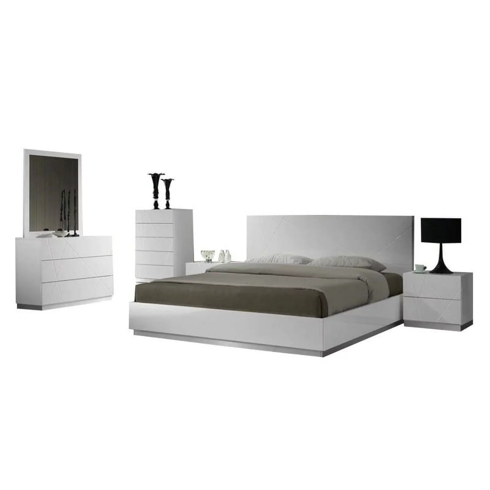 Naples 5-Piece Modern Bedroom Set, White, Queen