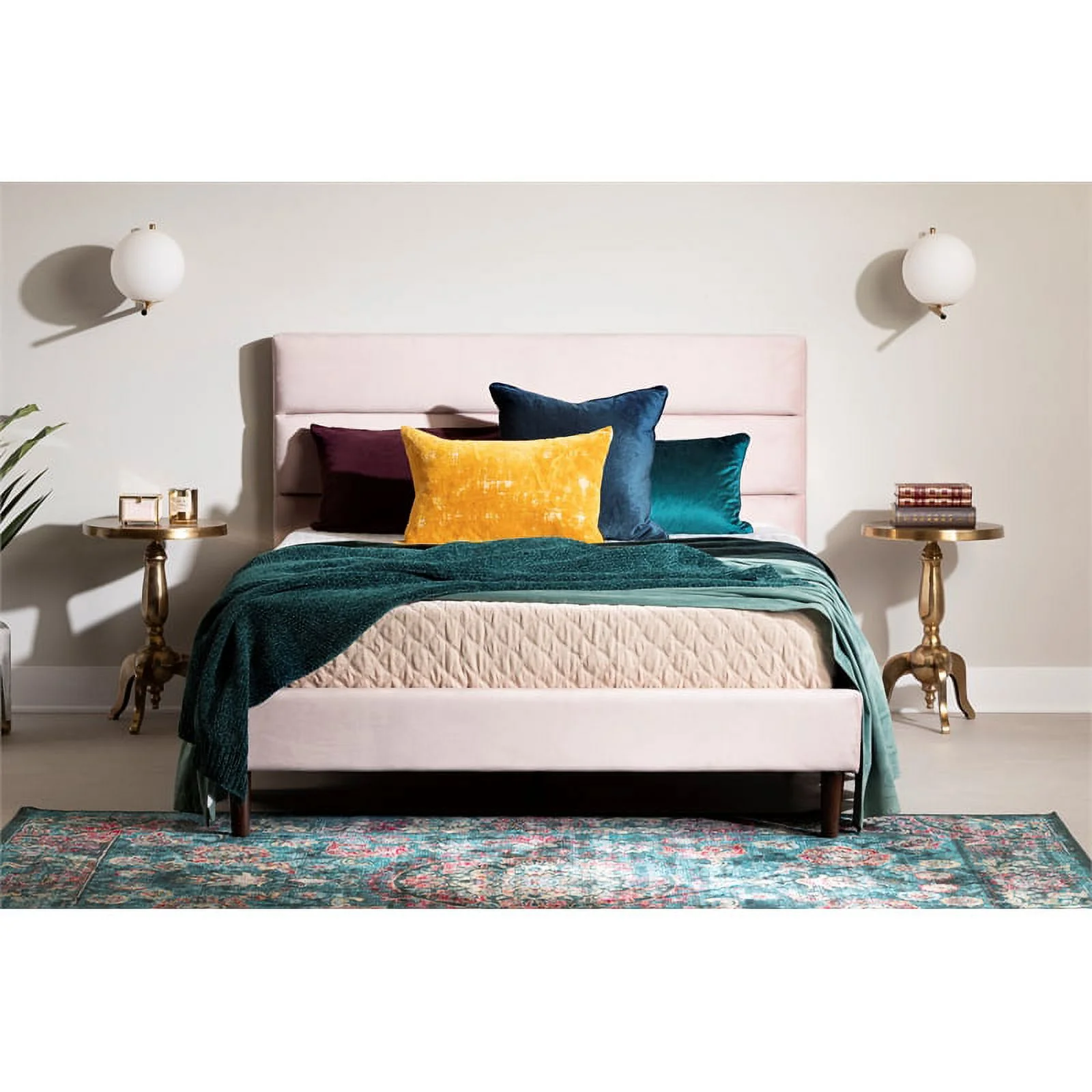 Pemberly Row Modern Upholstered Complete Platform Bed Full Pink