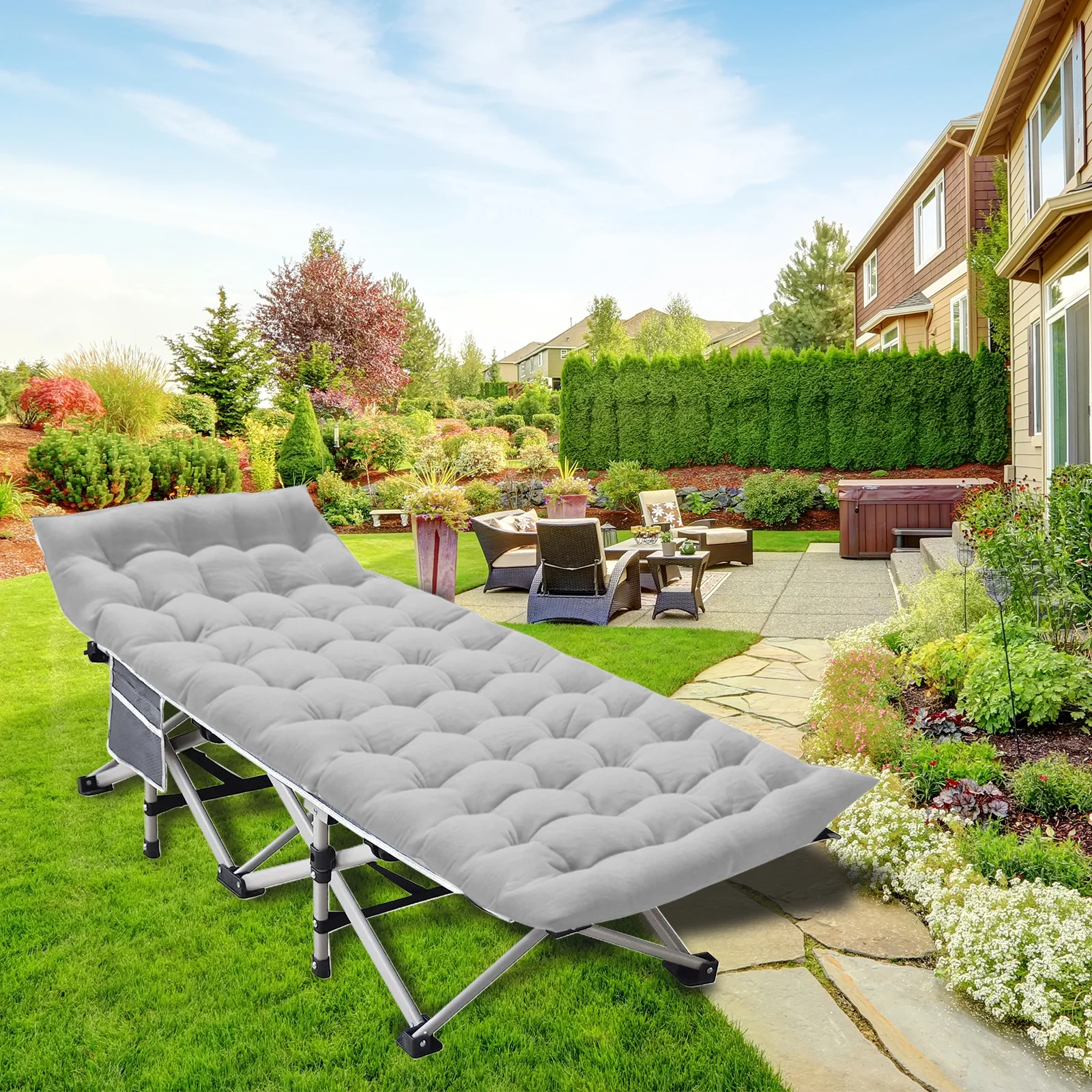 SUGIFT 2 Pack Camping cot for Adults 75x28 inch Portable Cot with Mattress, Supports 450 lbs, Gray Blue