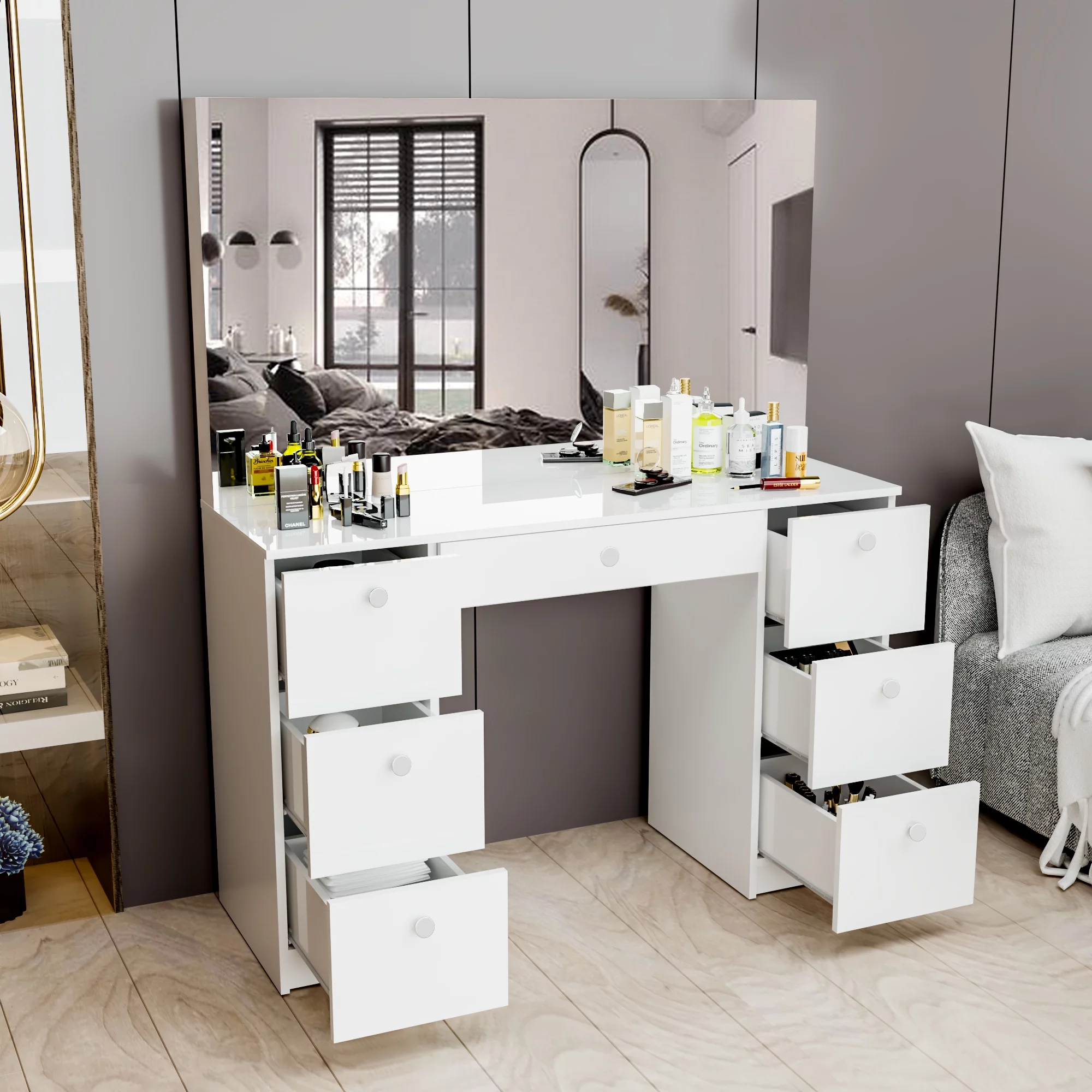 Ember Interiors Pam Modern White Painted Vanity Table, for Bedroom