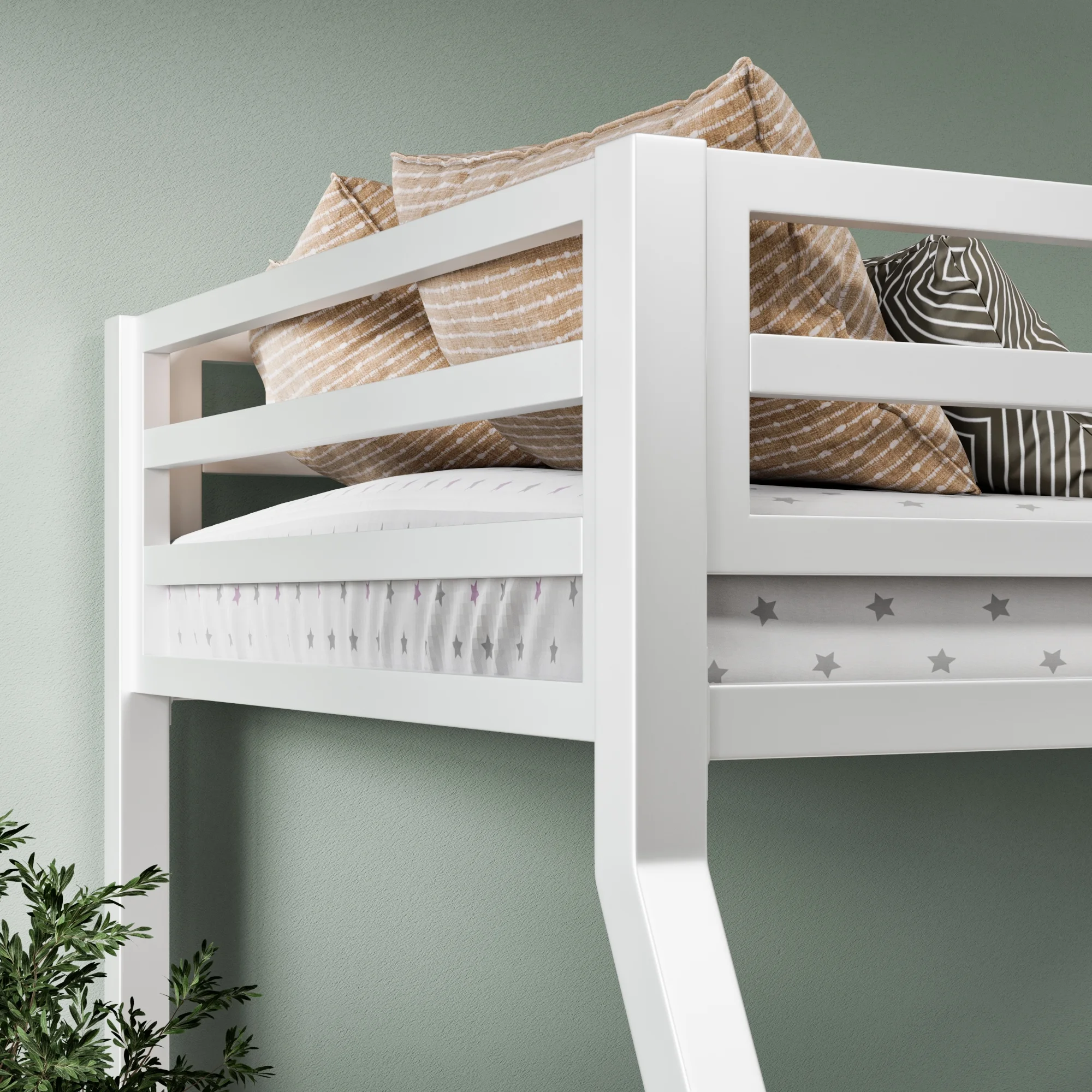 Sha Cerlin White Metal Bunk Bed Twin Over Full Size with Removable Durable Stairs