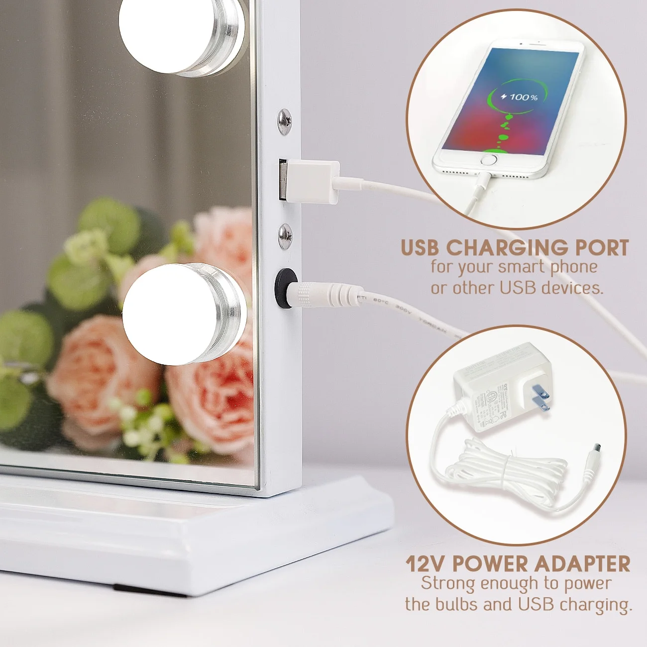 Fenchilin 32''x23'' Large Hollywood Vanity Mirror with Lights USB Tabletop Wall Mount Metal White