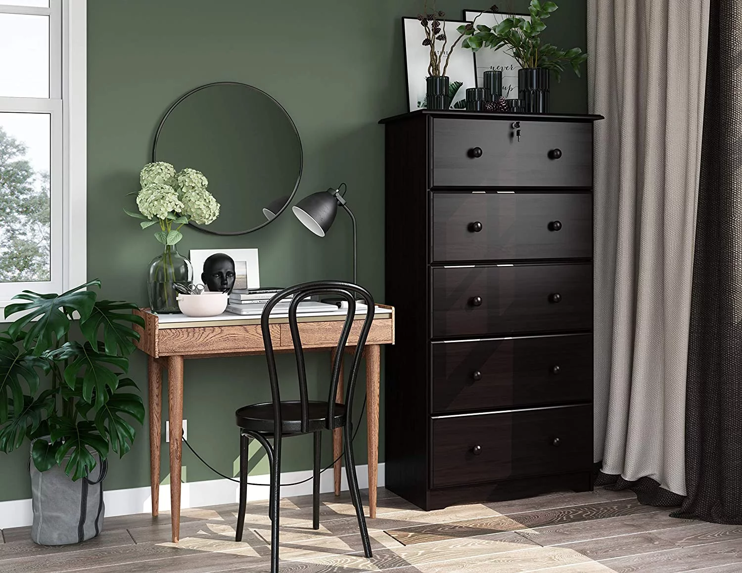 Imports 100% Solid Wood 5-Super Jumbo Drawer Chest with Lock Honey Pine 31.75\u201Dw x 59.75\u201Dh x 17\u201D d Lock and Key Included. Requires Assembly.