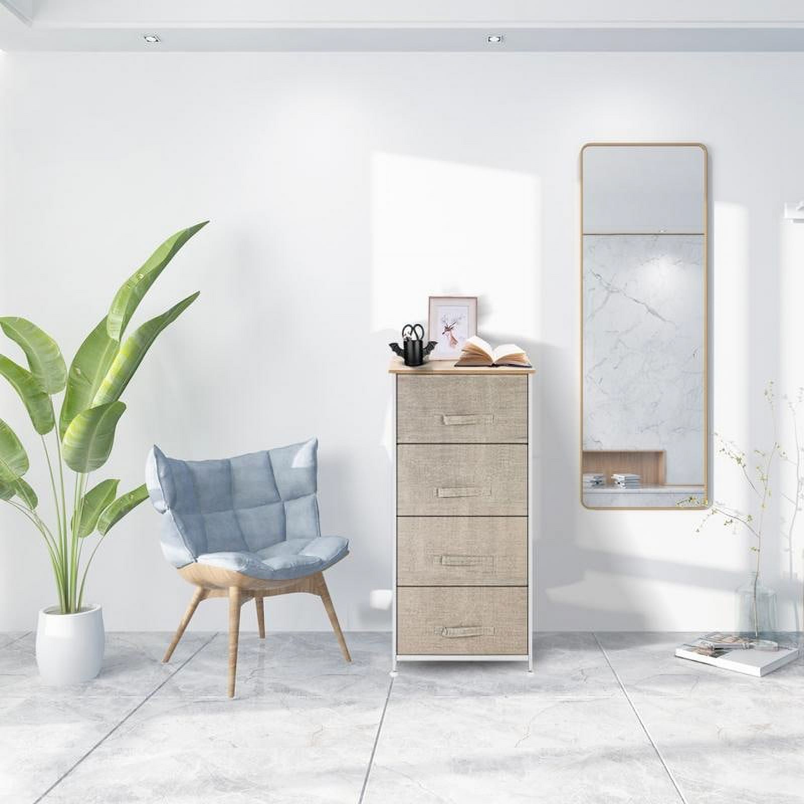 Vertical Dresser Storage Tower Easy Pull Fabric Bins Organizer Unit for Bedroom, Hallway, Entryway, Closets Beige Beige