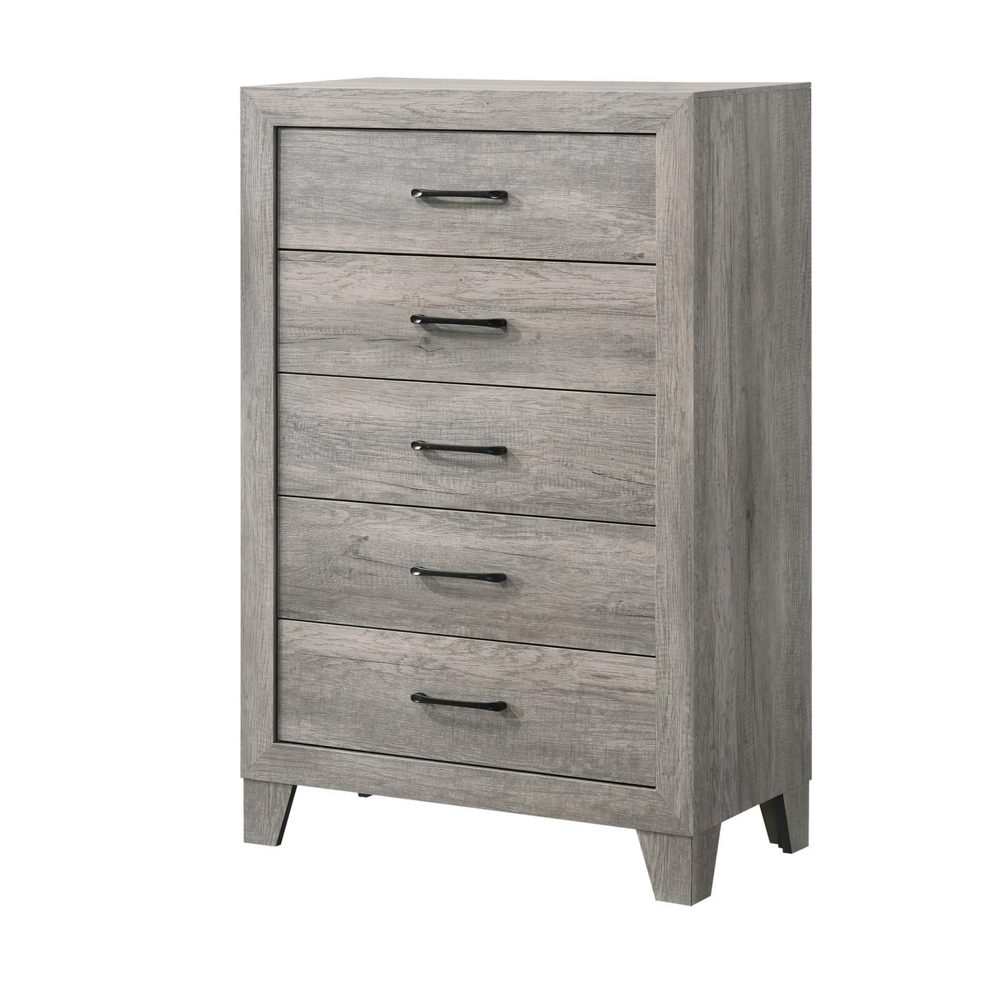Benjara BM300843 48 in. Isha 5 Drawer Tall Dresser Chest with Metal Handles, Driftwood Gray