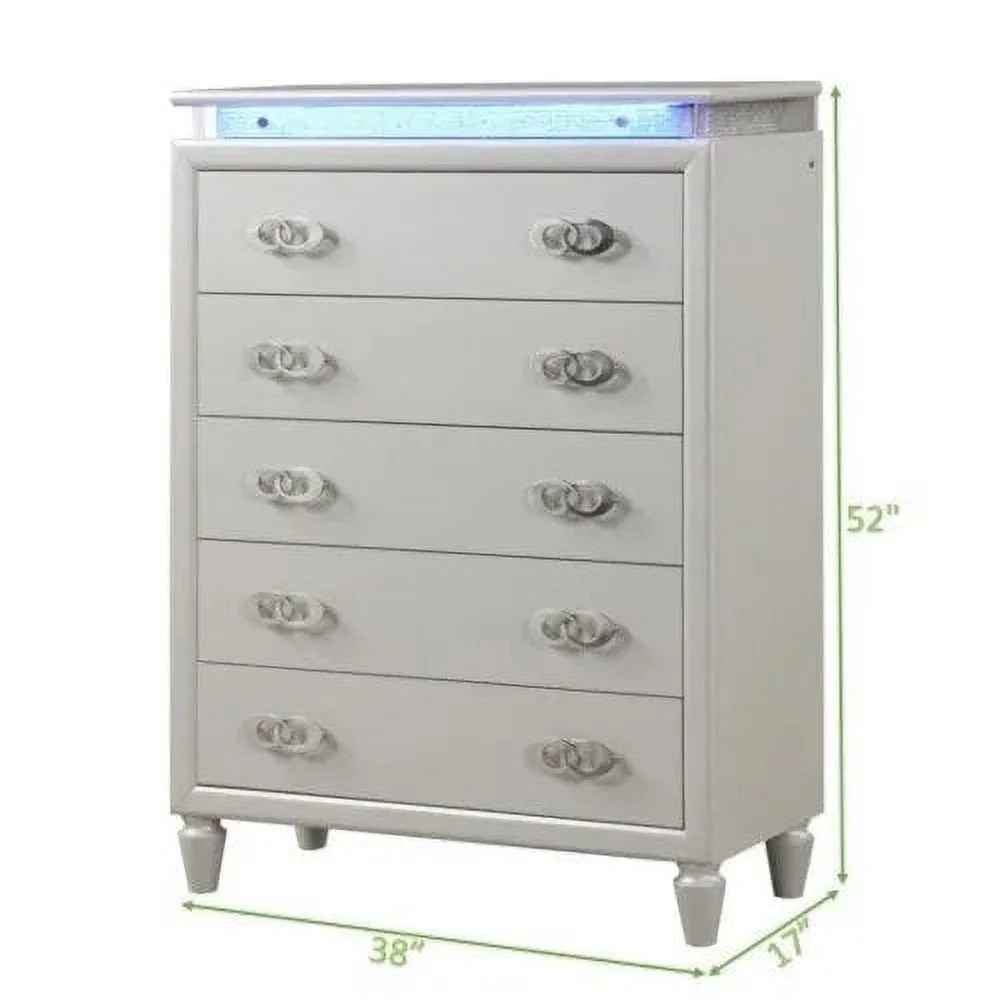 Passion Queen 6 PC Bed Room Set Nightstand Dresser Chest Cabinet Cupboard Forcer Milky White with Led Bedroom Furniture