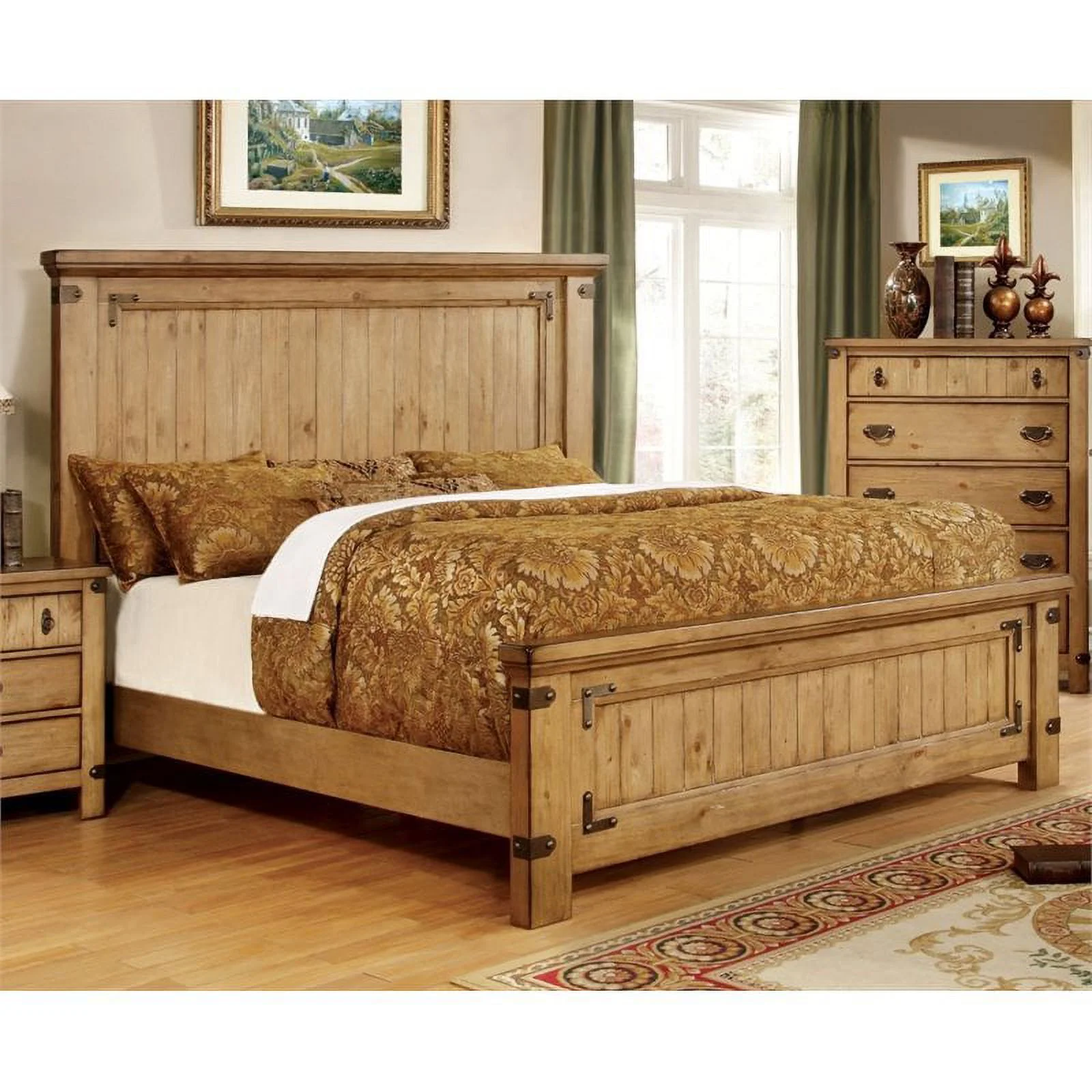 FOA Sesco 2pc Weathered Brown Elm Wood Bedroom Set - Queen + Nightstand