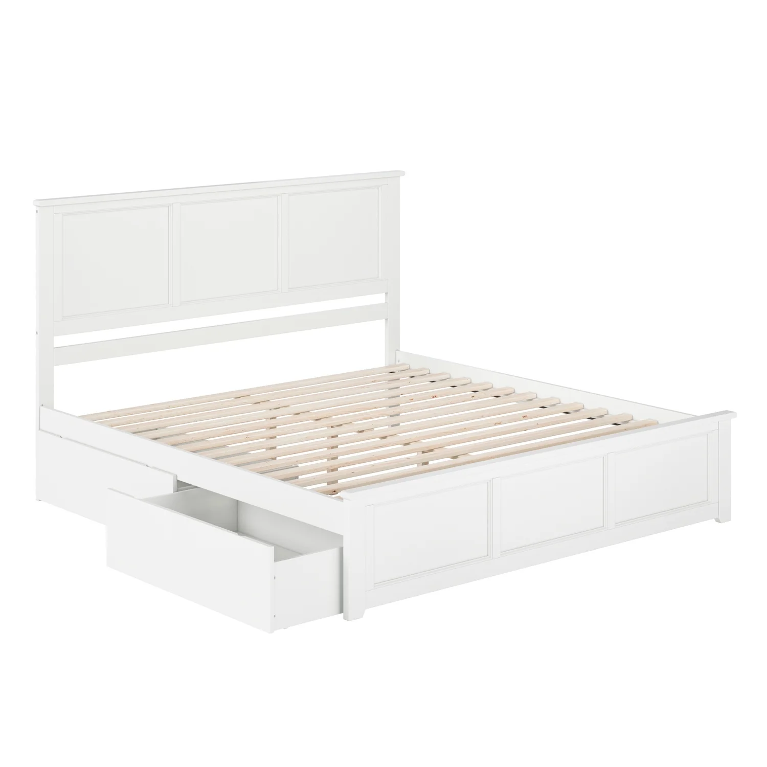 Madison King Wood Platform Bed with Matching Footboard and Drawers in White