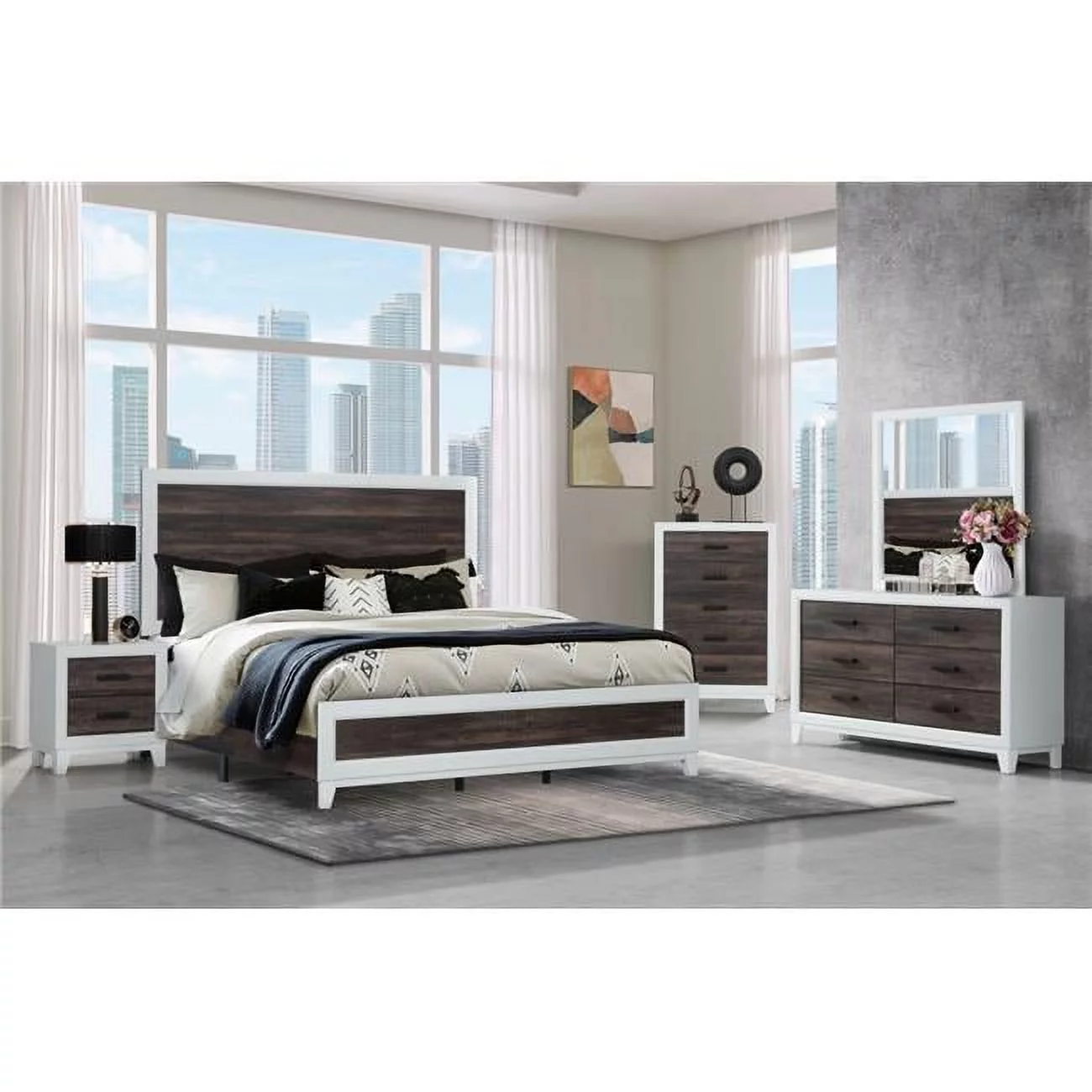 LISBON-OAK-WHITE-QBG Lisbon Oak & White Queen Size Bed Group