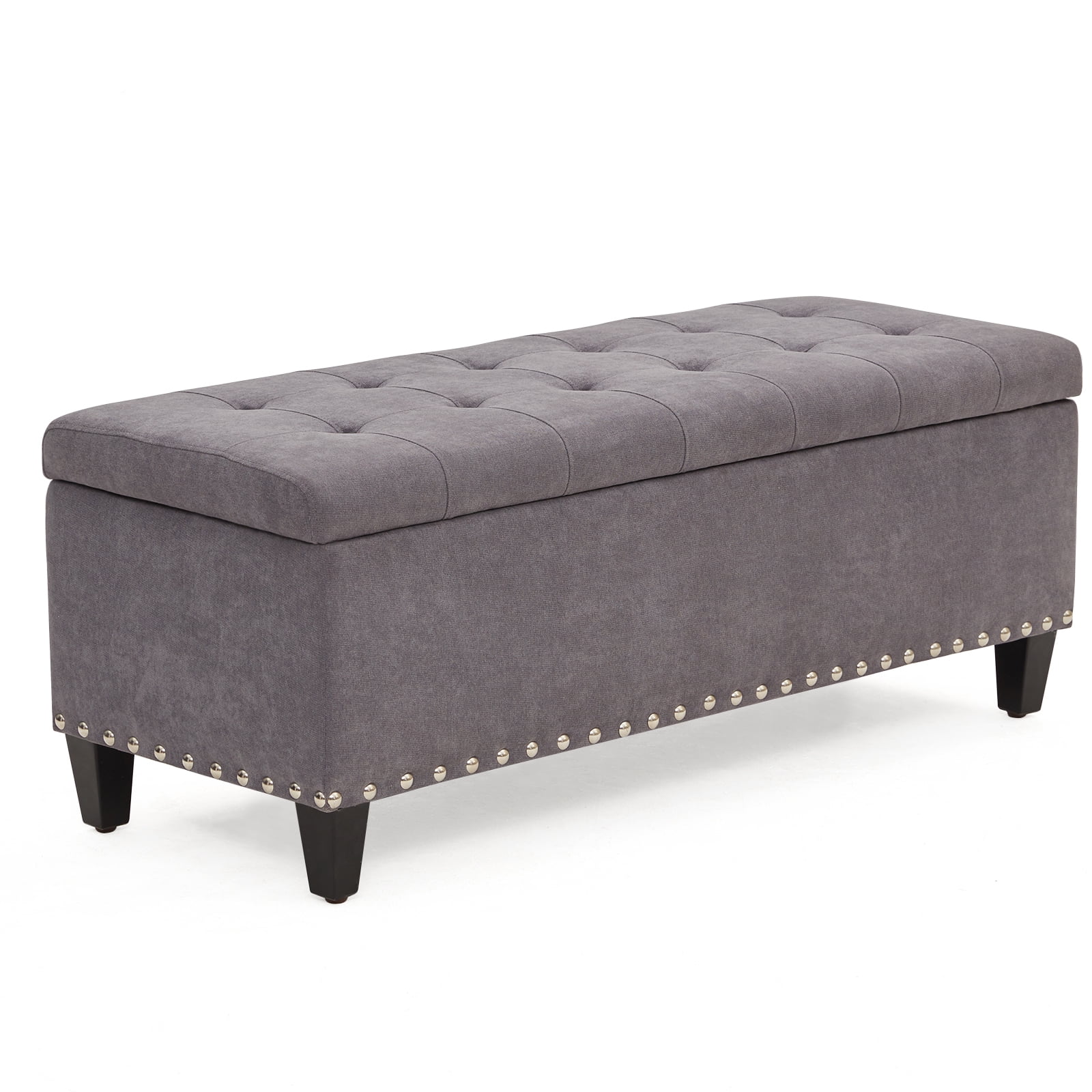 HUIMO Large Storage Ottoman, 41-inch Button-Tufted Upholstered Ottoman with Safety Hinge, End of Bed Storage Bench for Entryway, Living Room (Grey)