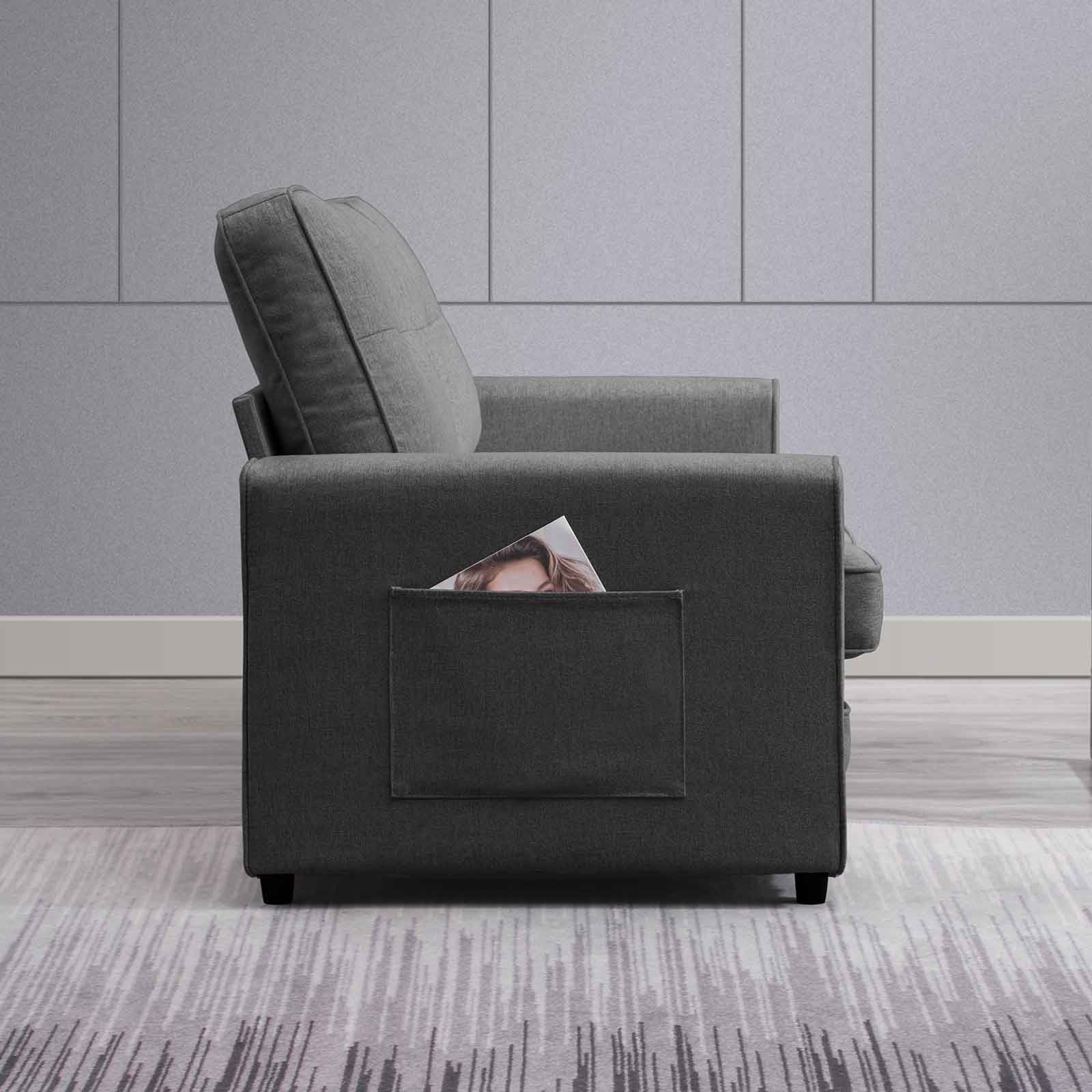 CECER Convertible Futon Sofa Bed, Upholstered Loveseat Sofa Couch, Linen Upholstered Sleeper Sofa, Futon Couch w/ Solid Wood Frame, Pull out sofa bed, Furniture for Living Room, Apartment, Dark Grey