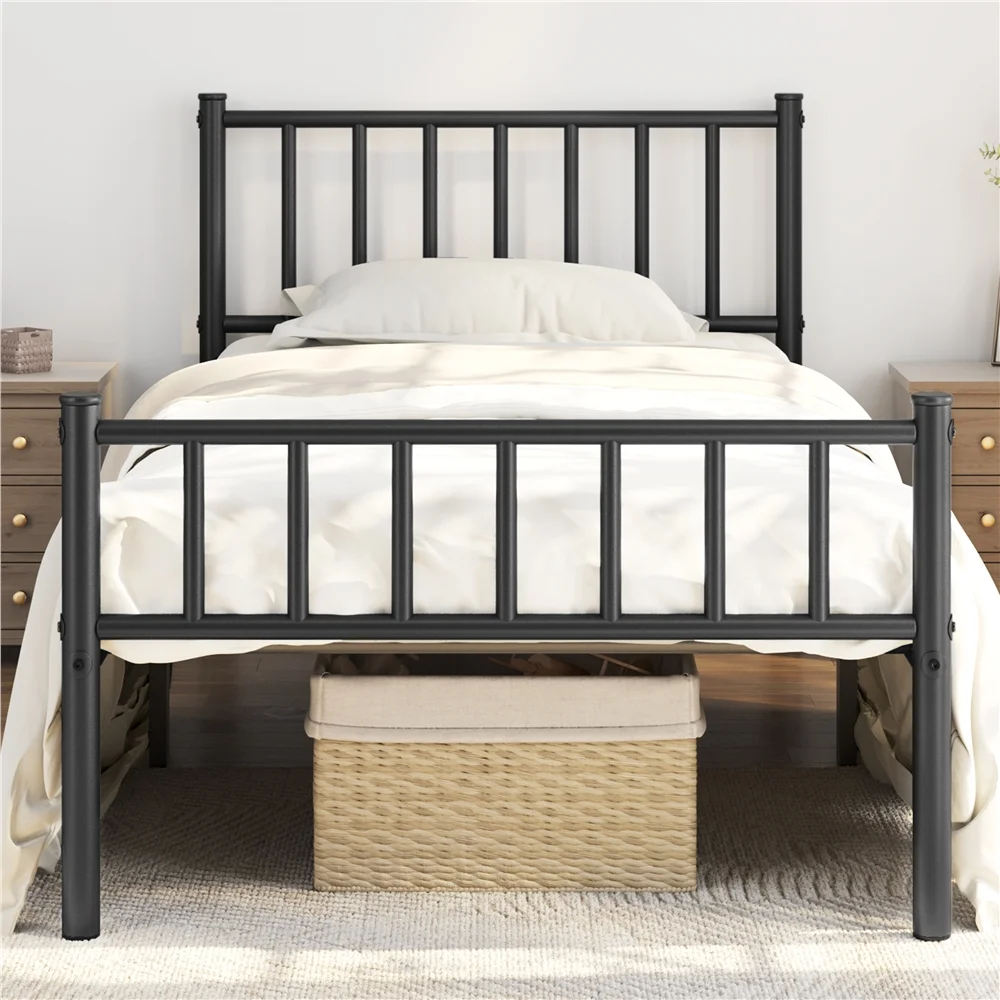 Yaheetech Metal Platform Bed Frame with Spindle Headboard and Footboard,Twin XL,Black