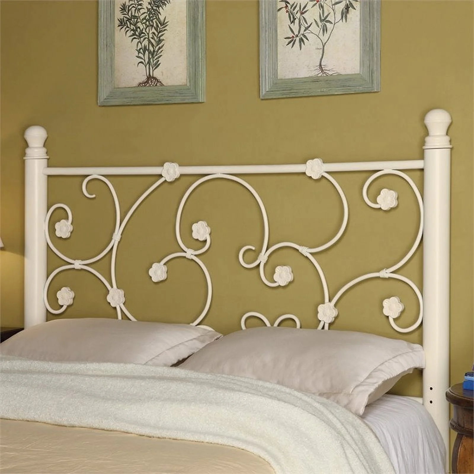 Bowery Hill Floral Traditional Metal Full Queen Headboard in White