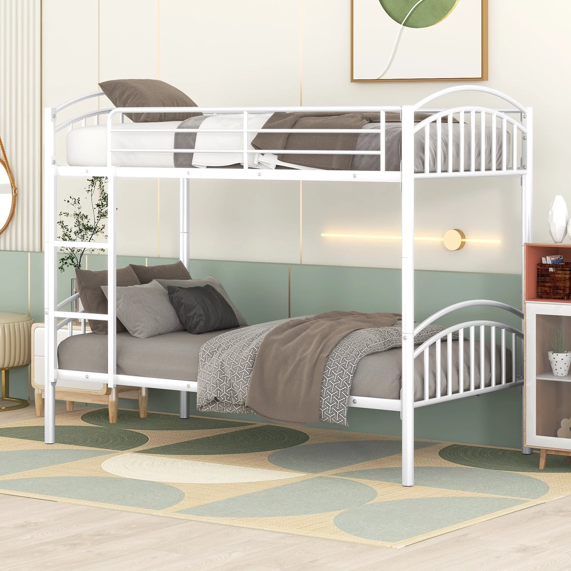 CoSoTower Twin Over Twin Metal Bunk Bed,Divided Into Two Beds(White)
