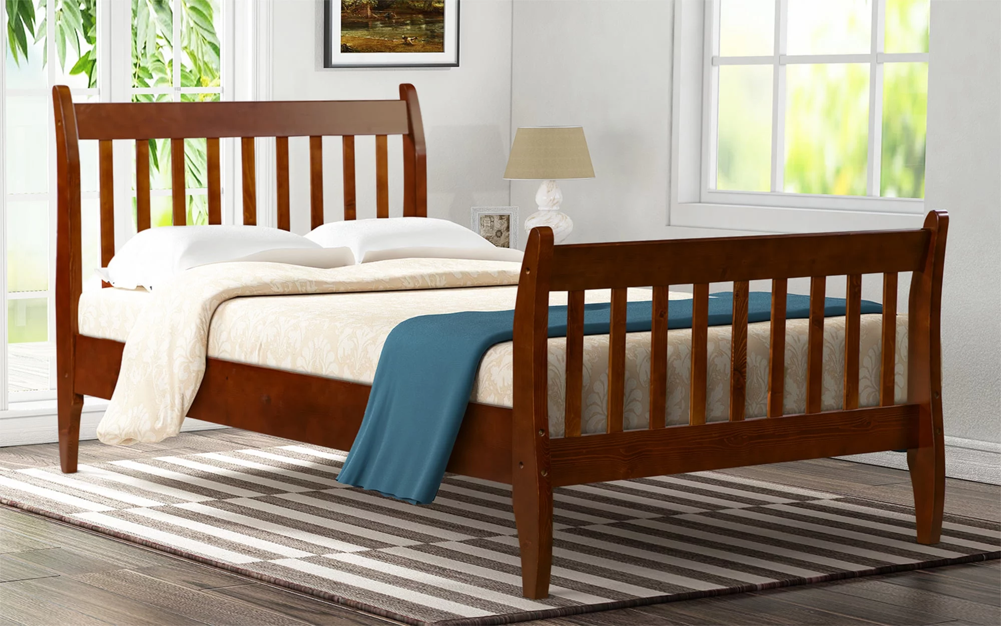 Royard Oaktree Twin Size Bed Frame with Headboard and Footboard Wooden Platform Bed Frame with Solid Wood Slat Support Mattress Foundation, Walnut