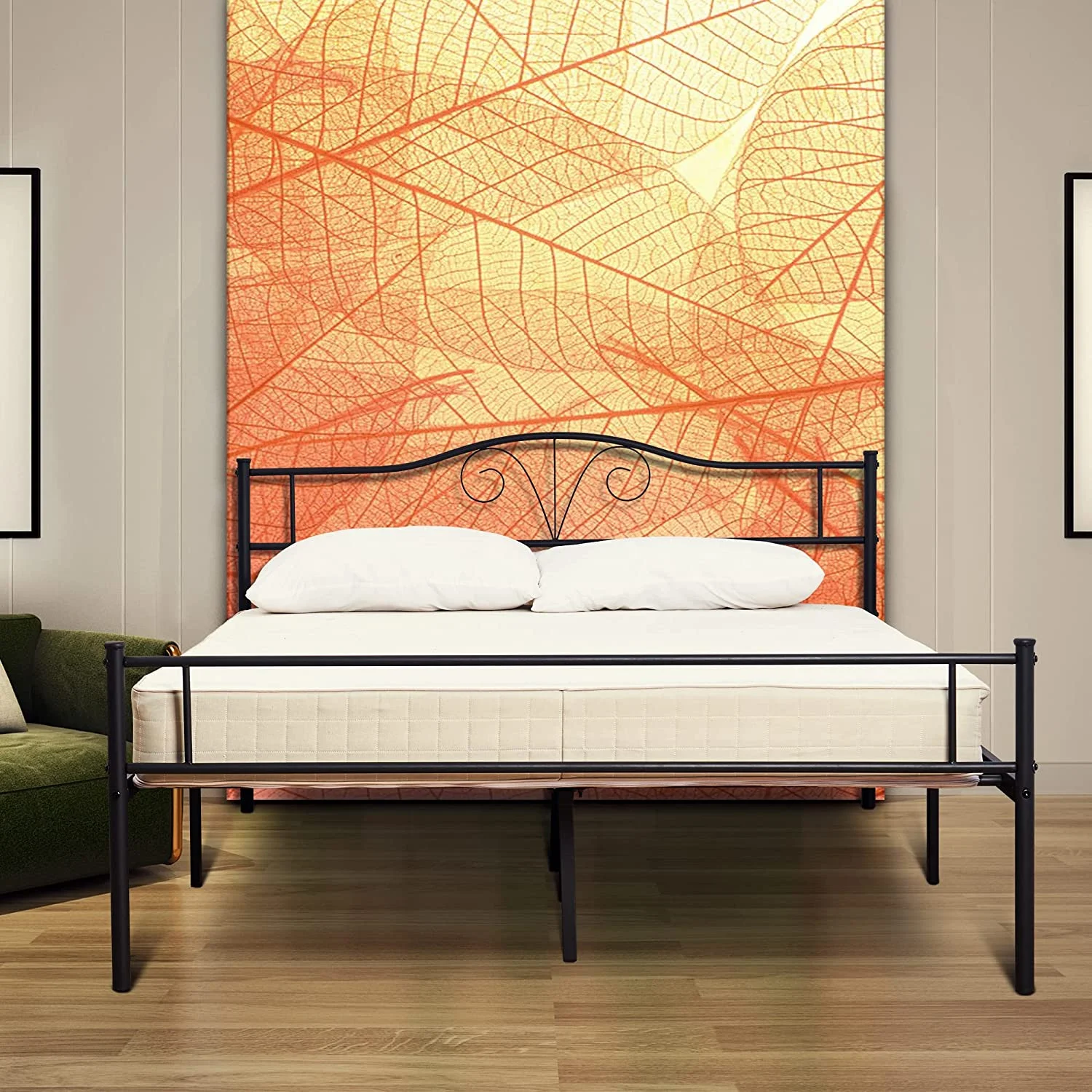 Popular EASE-WAY Black Metal Bed Frame Queen Size  Vintage Headboard and Footboard  Premium Stable Steel Slat Support Mattress Foundation