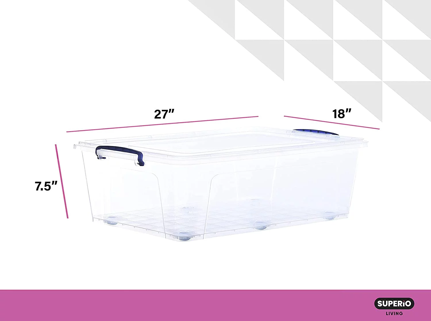 Superio Under Bed Storage Containers with Wheels (6 Pack), Flat Clear Storage Bin Stackable Large Storage Latch Box with Lids Store Cloths, Bedding, Linen, For Under The Bed, Garage, Home