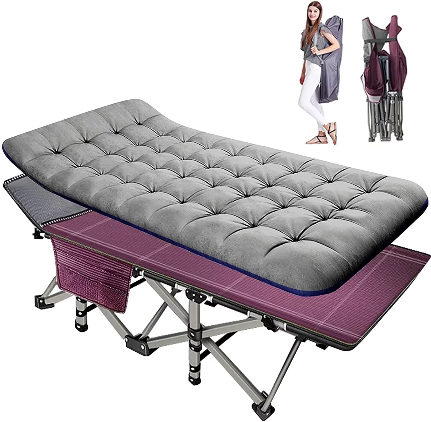 FICISOG Adults Camping Cot, Folding Cot Bed with 3