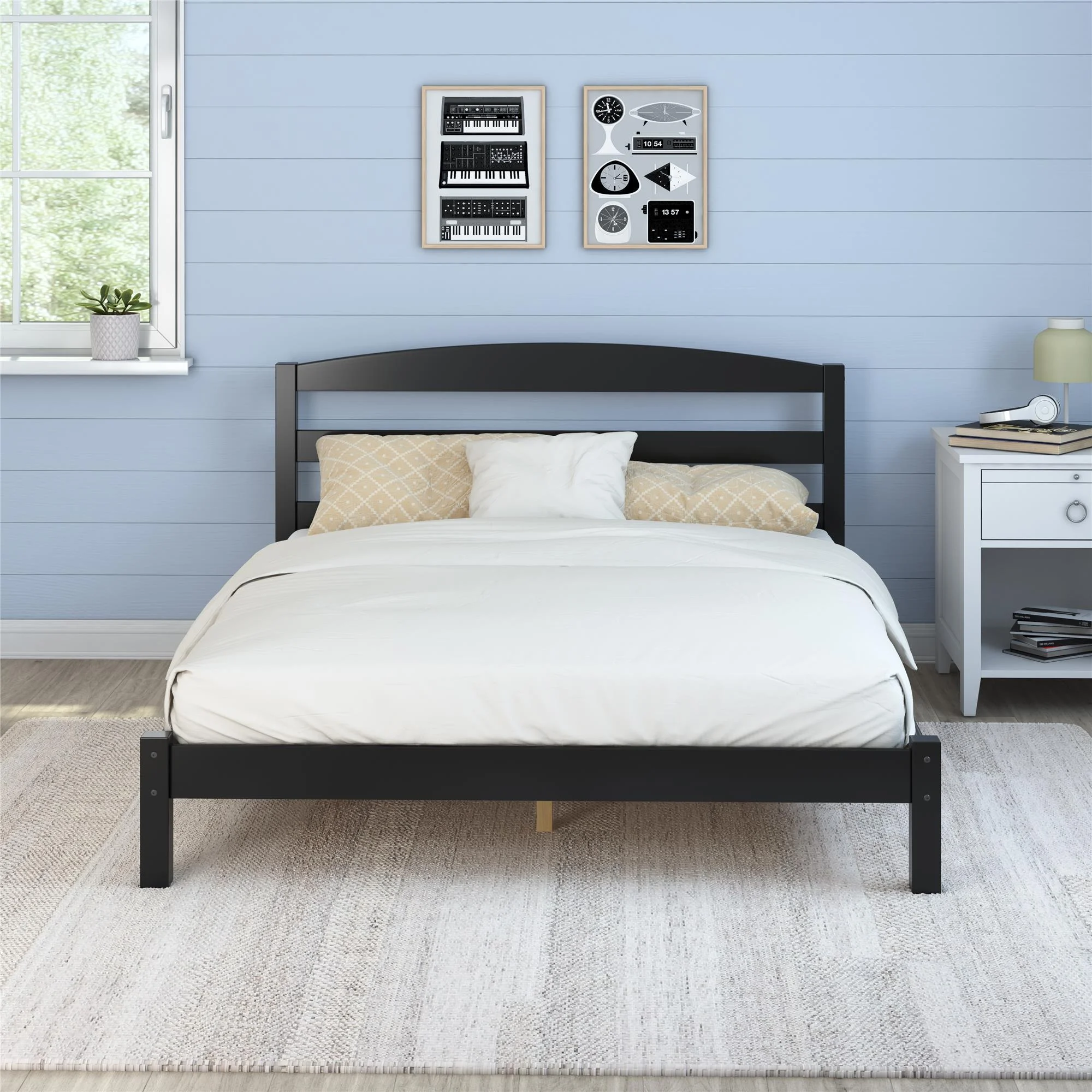 Better Homes & Gardens Leighton Solid Wood Platform Bed Frame, Full, Black