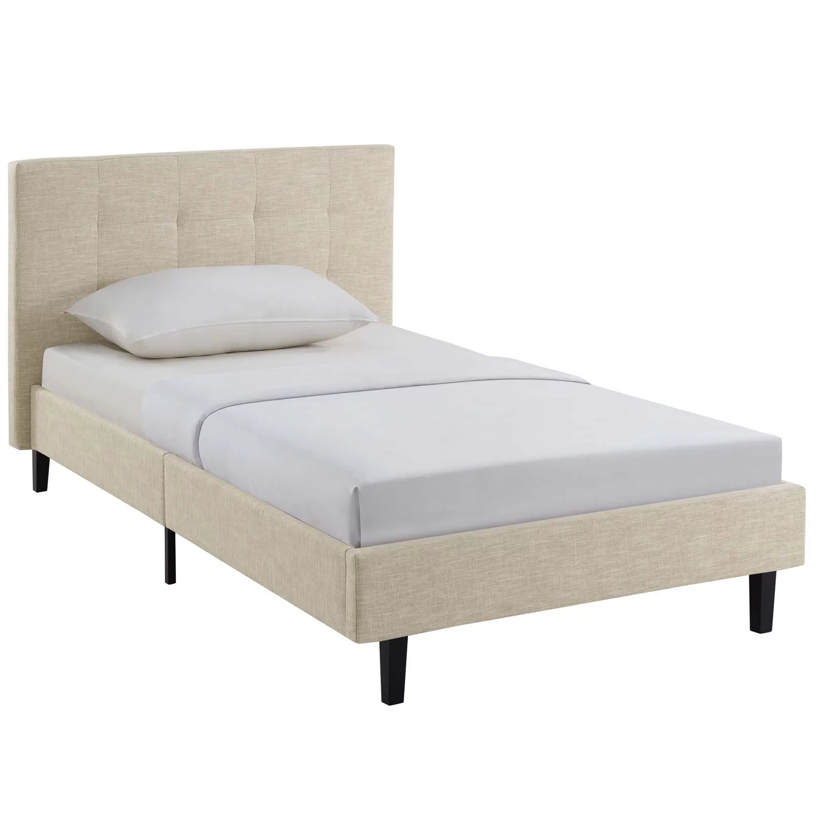 Modern Contemporary Urban Design Bedroom Twin Size Platform Bed Frame, Fabric, Beige