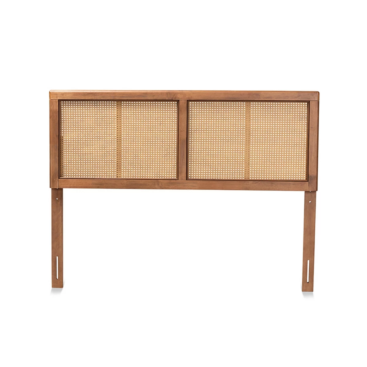 Gilbert Mid-Century Modern Ash Walnut Finished Wood and Synthetic Rattan Queen Size Headboard