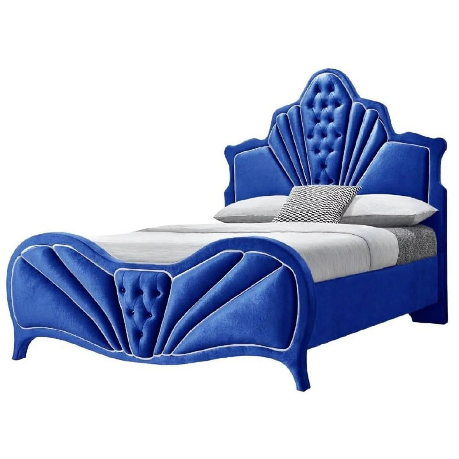 Bowery Hill Contemporary Queen Bed in Blue Velvet