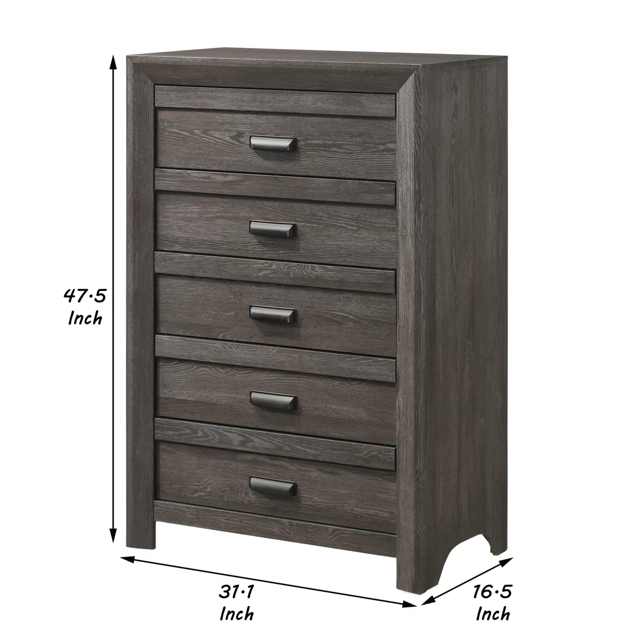 Chest with 5 Storage Drawers and Metal Pulls, Taupe Brown- Saltoro Sherpi