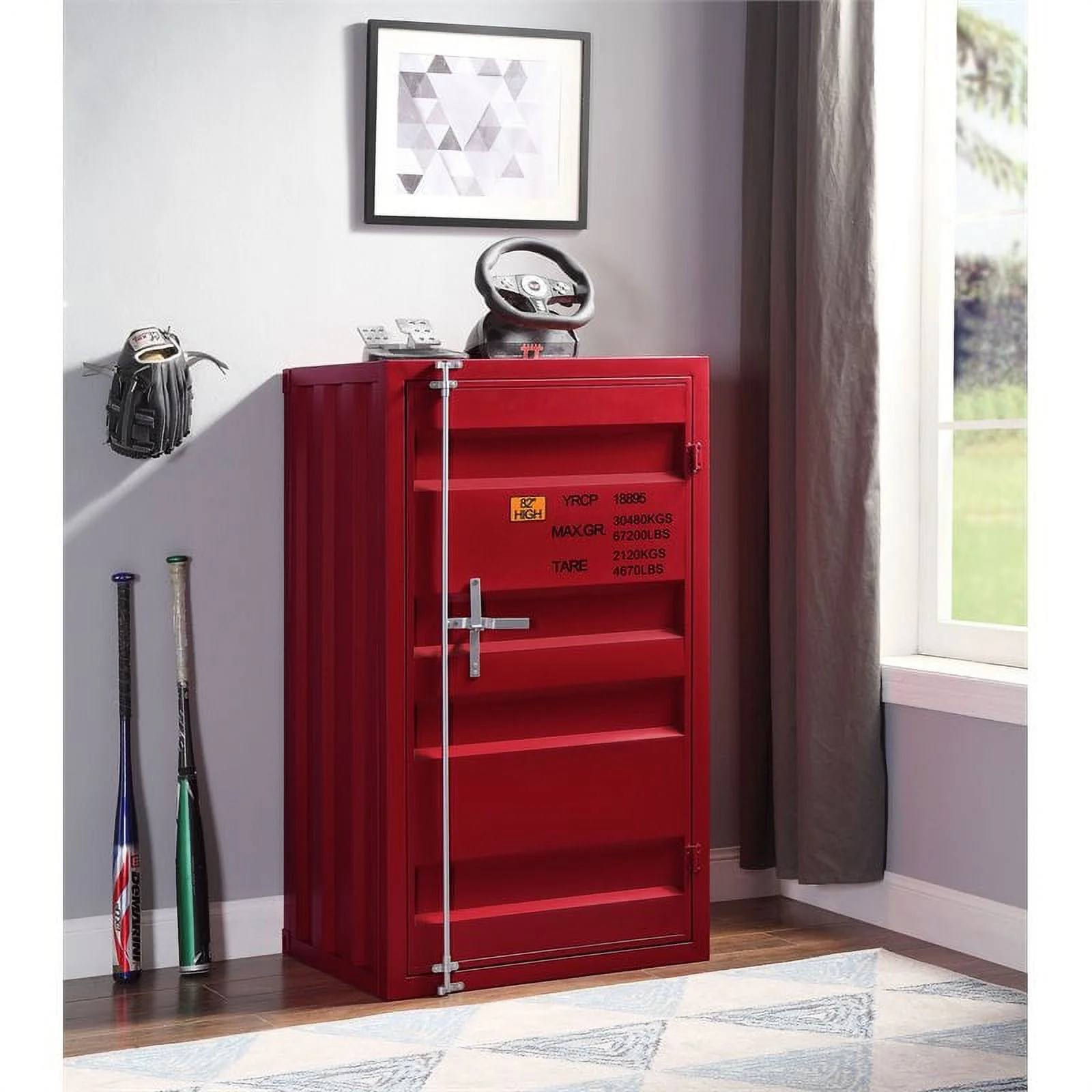 Bowery Hill Contemporary Metal Rectangular Chest with 1 Door in Red