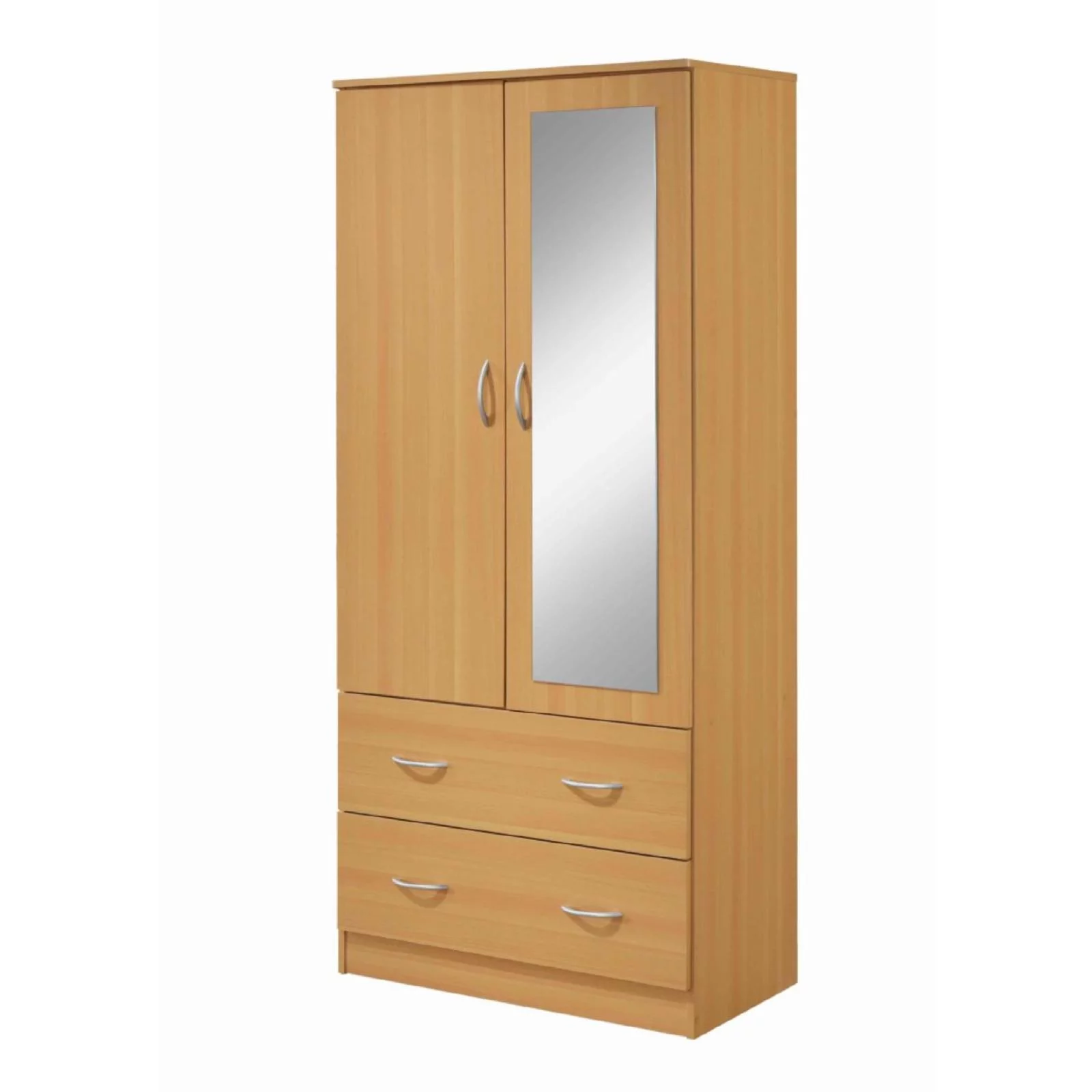 Hodedah 2 Door Armoire with 2 Drawers Clothing Rod and Mirror in Mahogany Wood