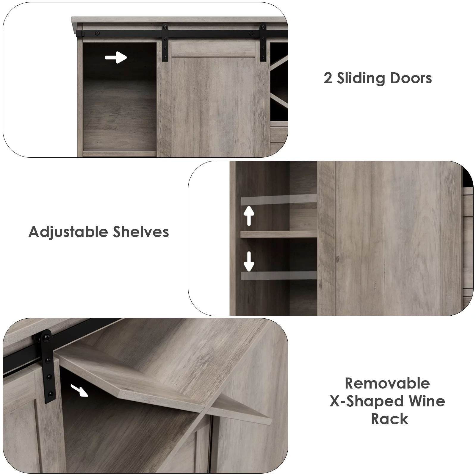 Homfa Sideboard with 2 Drawer 2 Barn Door, Wood Buffet Cabinet, Farmhouse Storage Cabinet with Sliding Rail Barn Doors, Gray Finish