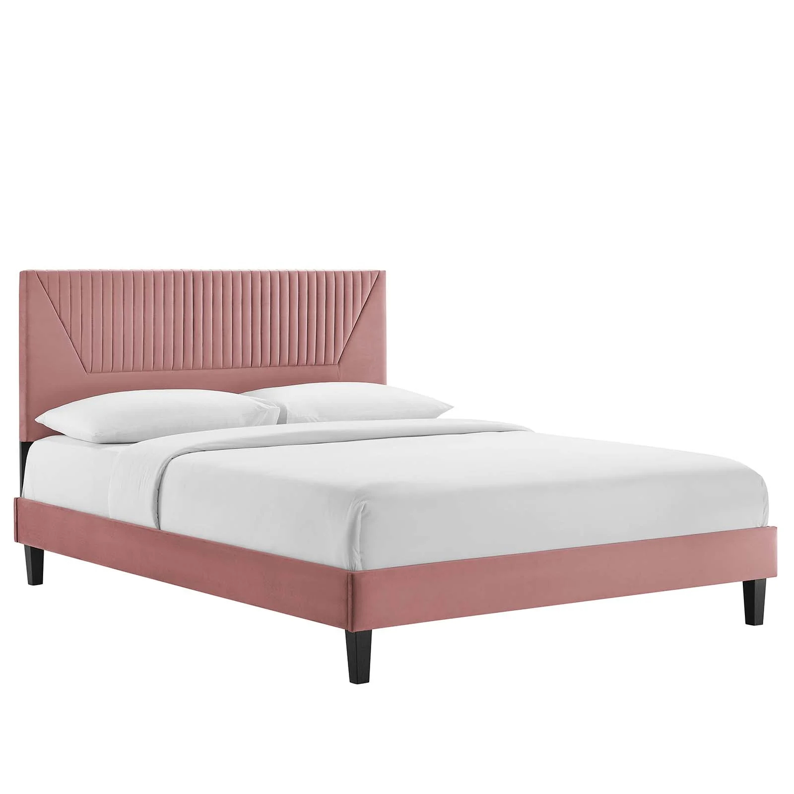 Modway Yasmine Channel Tufted Performance Velvet King Platform Bed in Dusty Rose