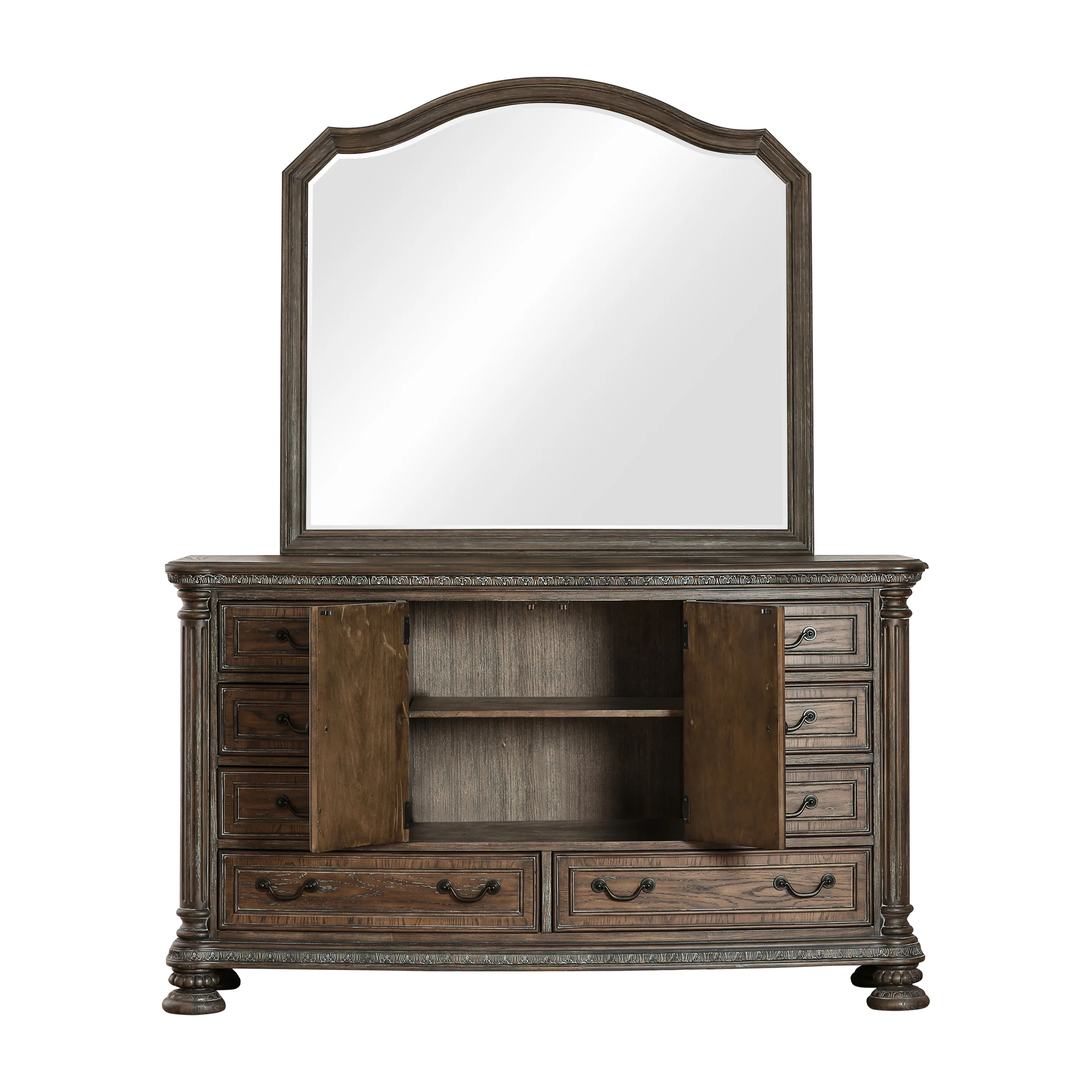 Furniture of America Kylen 2-Piece Dresser and Mirror Set, Natural Tone