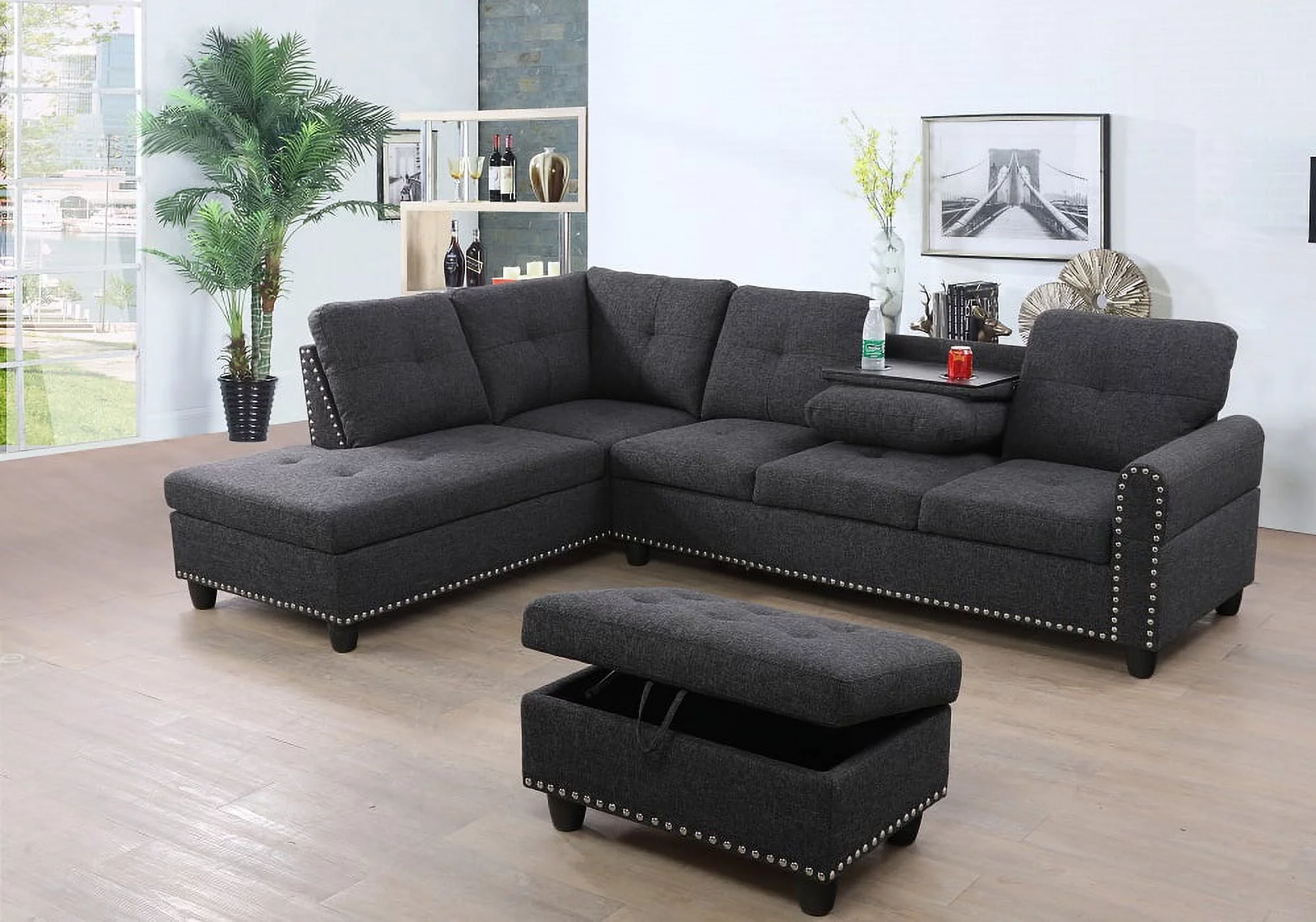Ponliving Furniture Mulrey Sleeper Sectional with Storage Ottoman, Right & Left Hand Facing Mulrey Sleeper Sectional with Storage Ottoman, Right & Left Hand Facing