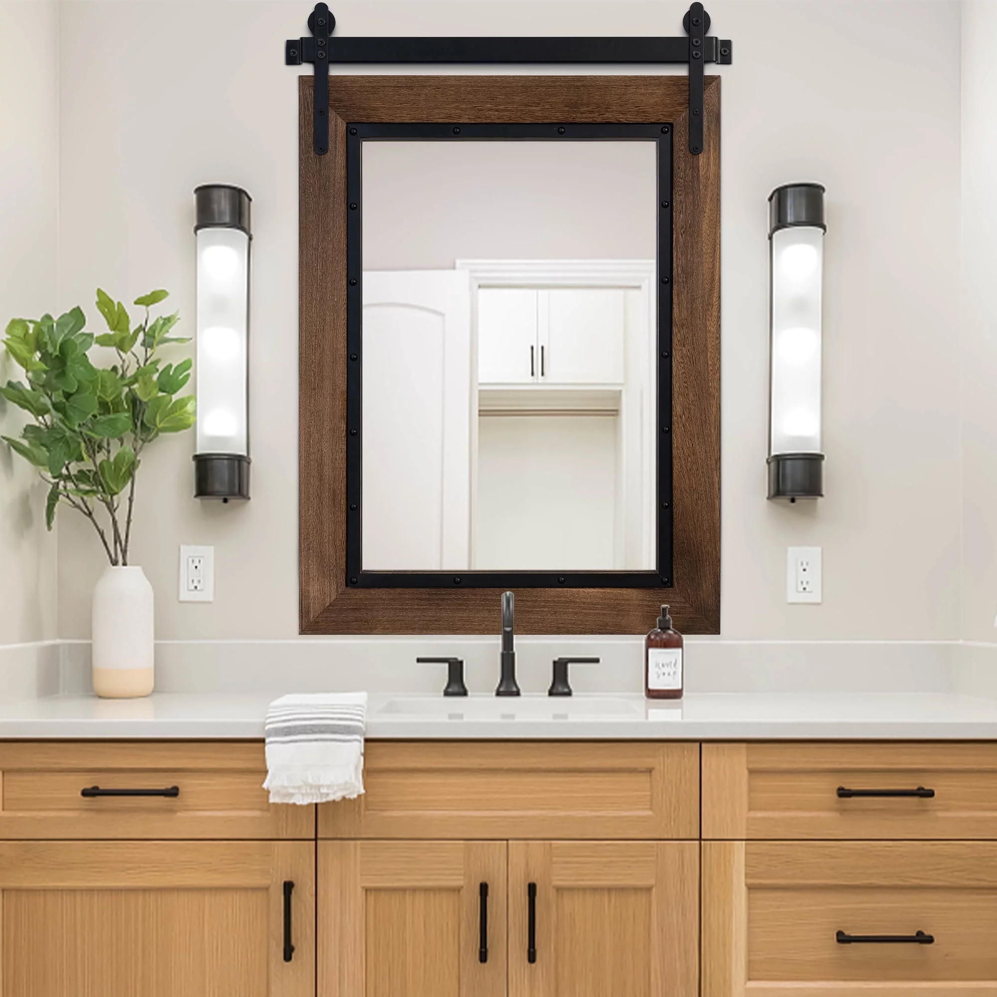 YOSHOOT Farmhouse Barn Door Mirror,32