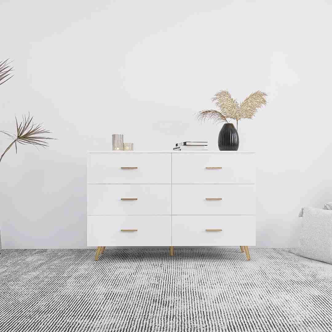 Dresser for Bedroom with 6 Drawers, Wide Dresser for Storage and Organization, Bedroom Dresser, Chest of Drawers for Bedroom,Living Room, Entryway