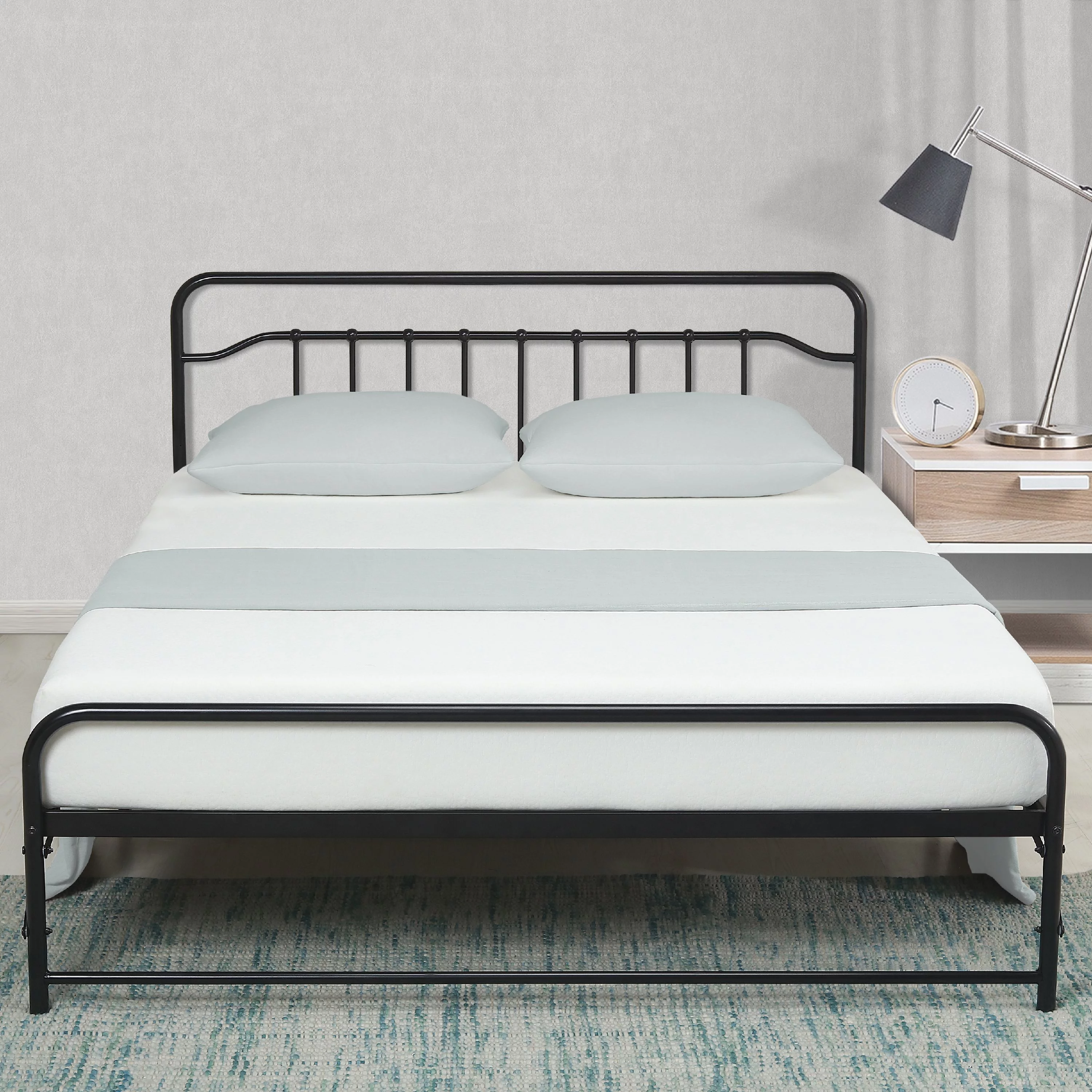 Best Price Mattress 12 Inch All-in-One Easy Setup Metal Platform Bed with Steel Slats and Headboard