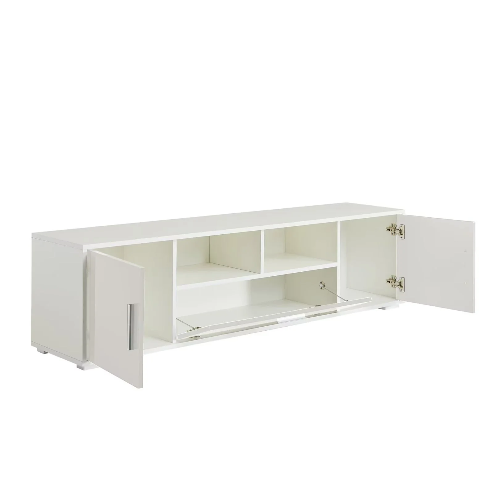 Mieres Modern TV Stand with LED Lights,High Glossy Front TV Cabinet with 2 Cabinet and 1 Shelf, 1 Drop-down Locker, for Living Room White