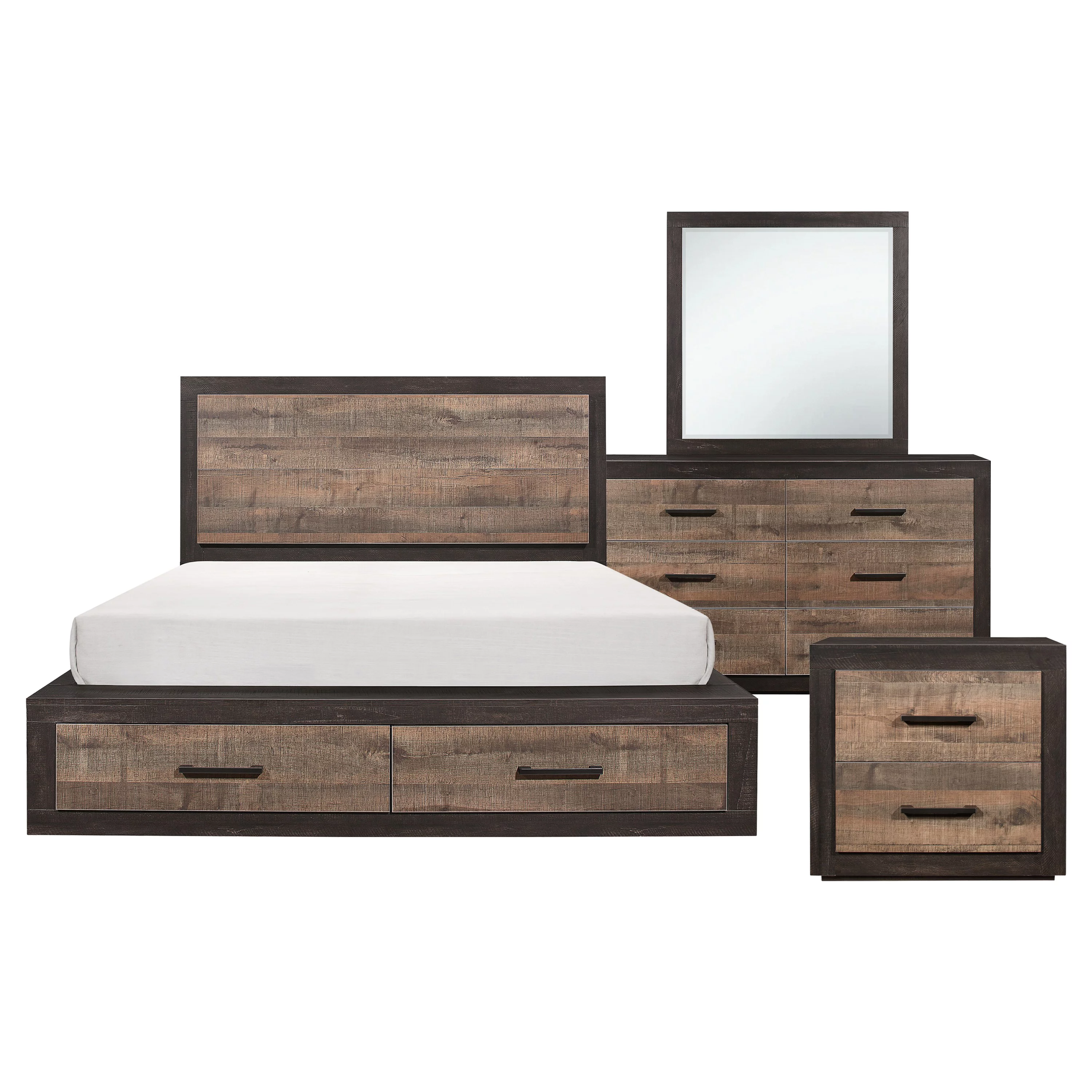 4pc Bedroom set Two-Tone Contrasted Finish Contemporary Style Eastern King Size Bed Footboard Storage