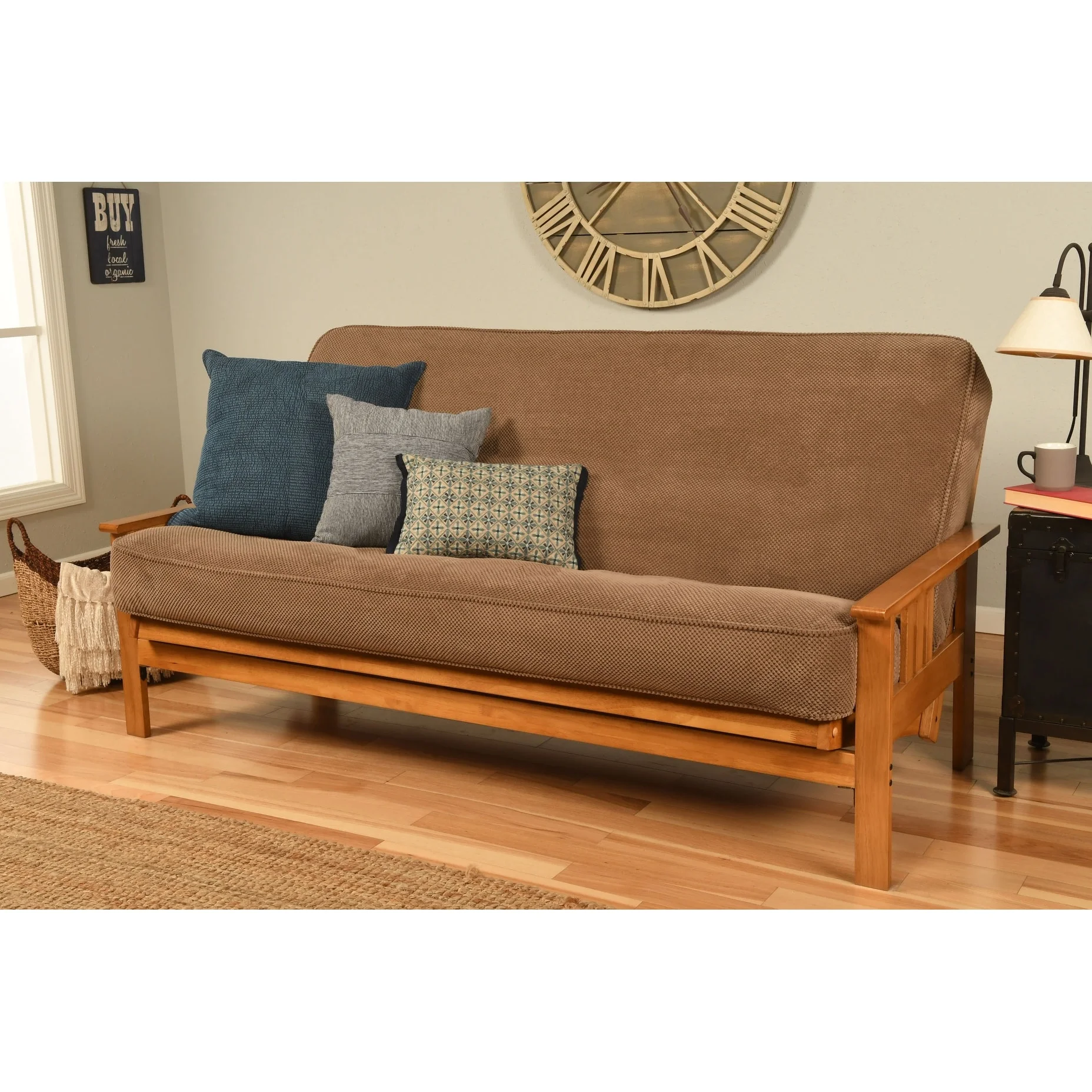 Somette Monterey Sofa in Butternut Finish with Removable Mattress Cover Marmont Mocha