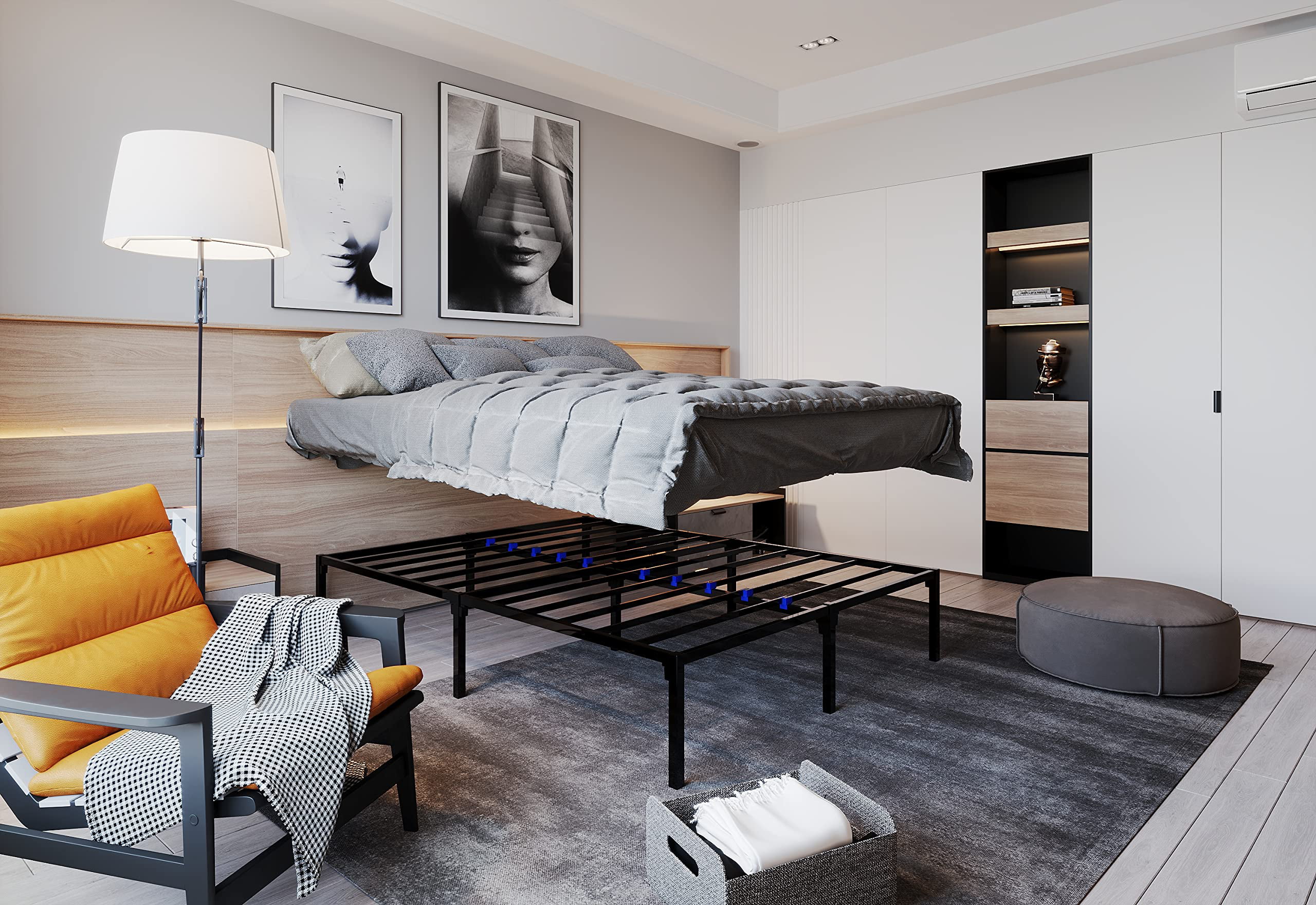 King Platform Bed Frame | Quiet & Sturdy | No Box Spring | 14