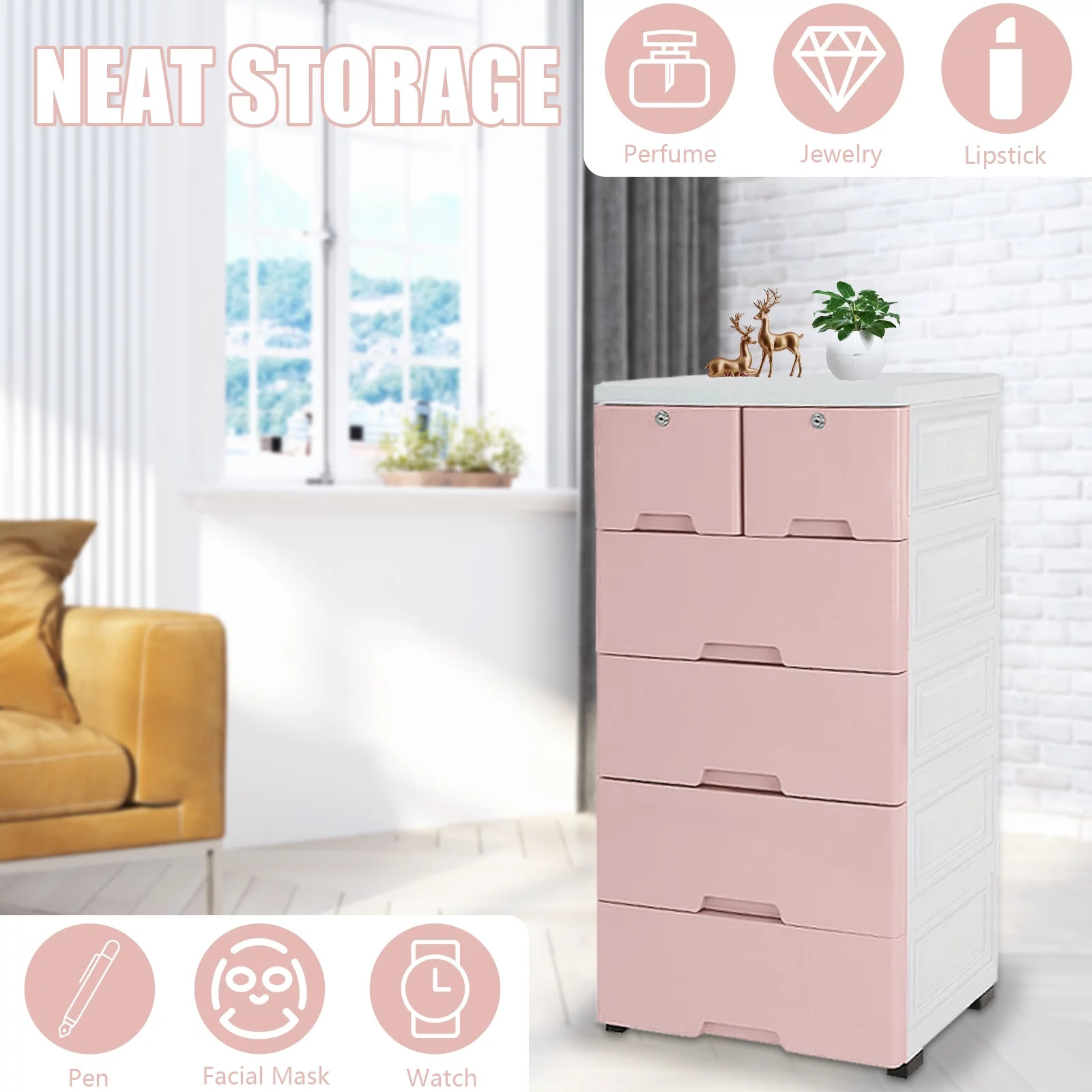 TOOL1SHOoo 6 Drawer Plastic Dresser Storage Tower Closet Organizer Unit Home Office Bedroom